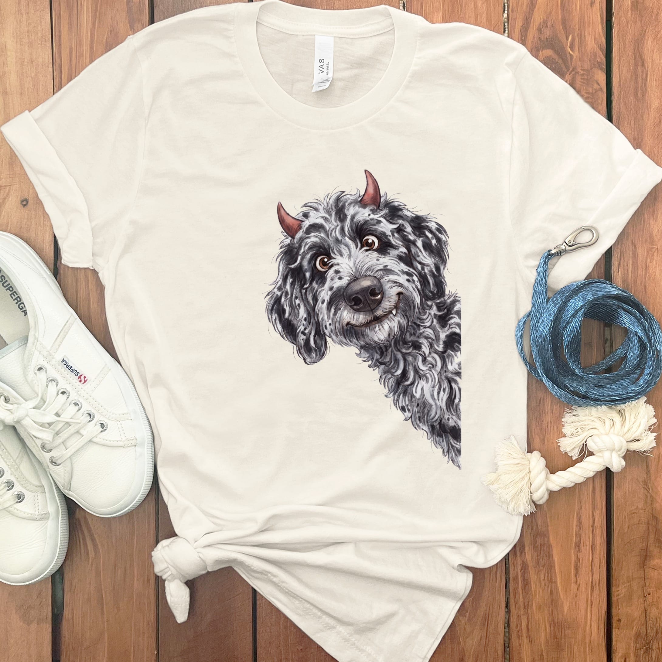 Devil Merle Goldendoodle T-Shirt in Natural / S by Puppy Jo
