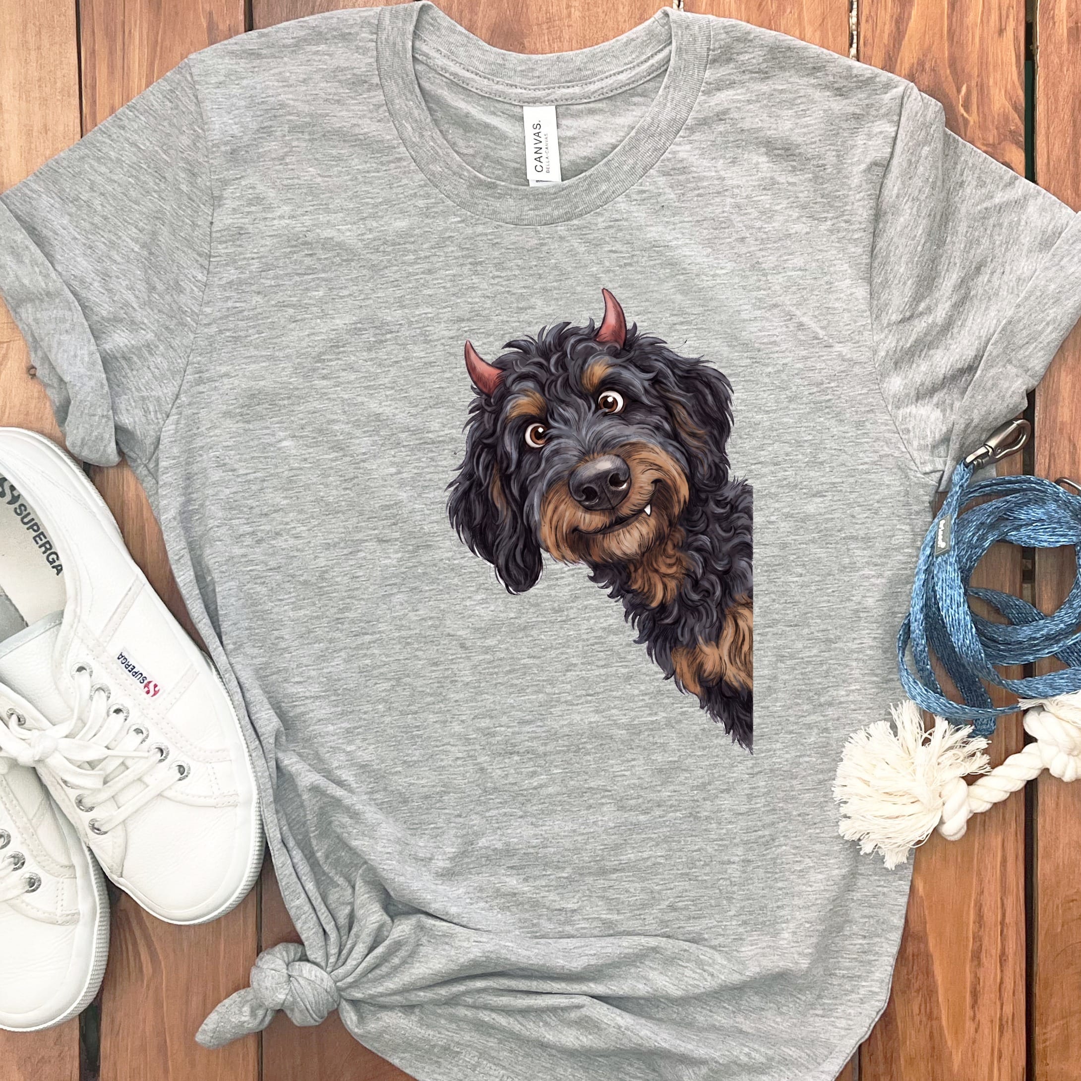 Devil Phantom Goldendoodle T-Shirt in Athletic Heather / S by Puppy Jo