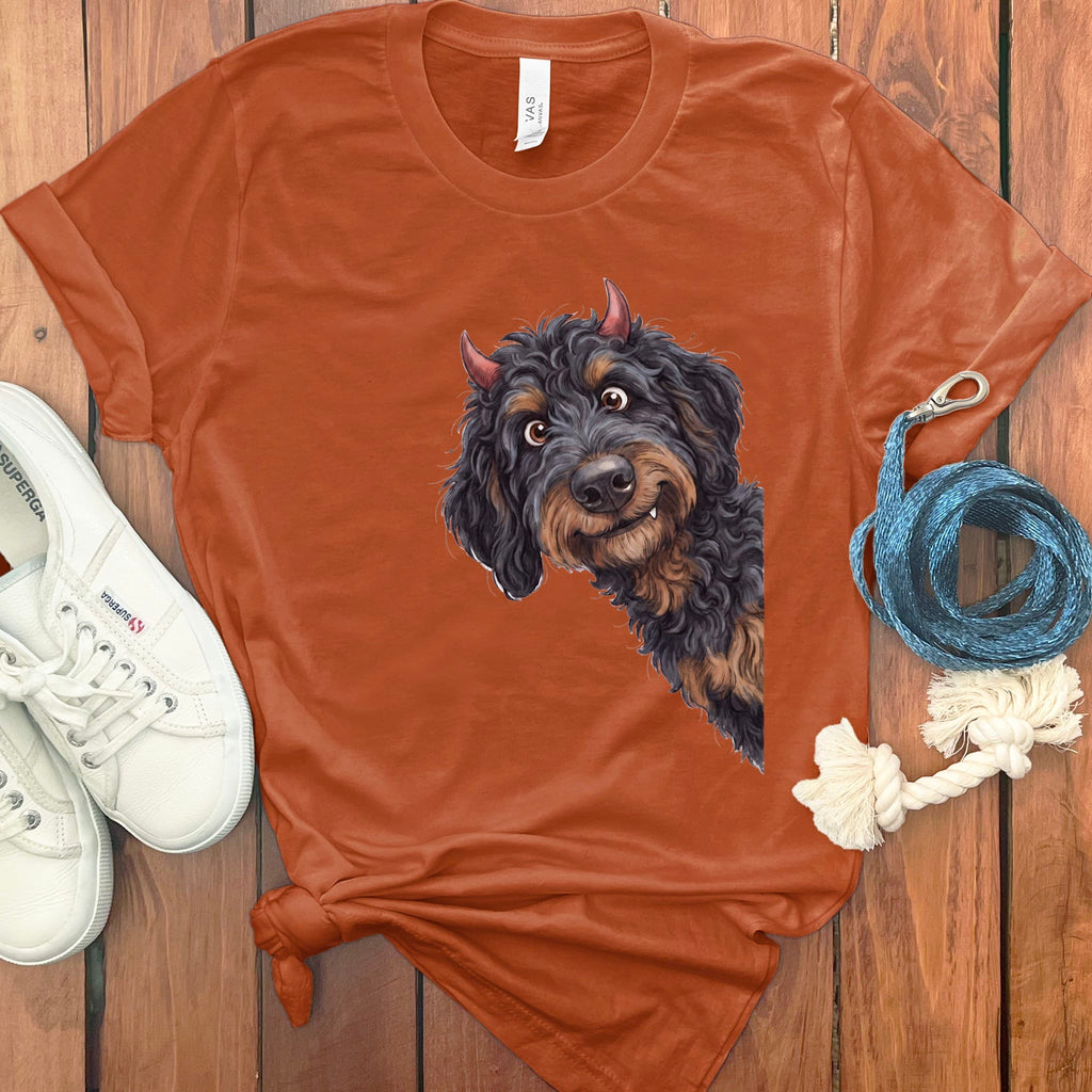 Devil Phantom Goldendoodle T-Shirt in Autumn / S by Puppy Jo