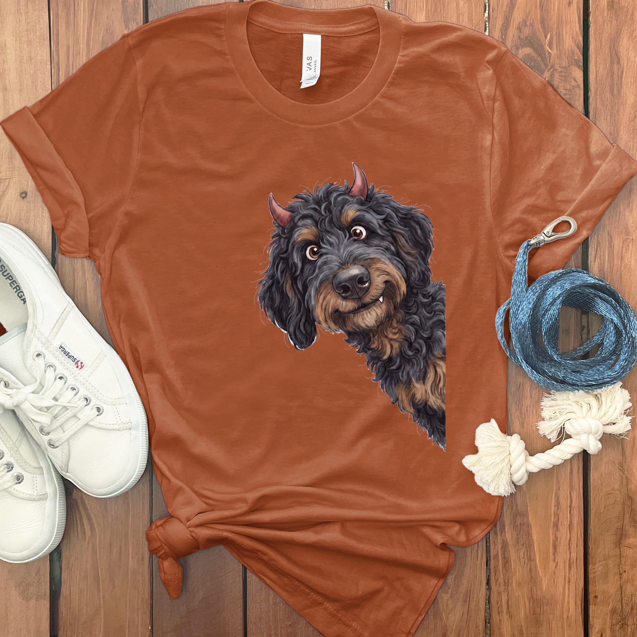 Devil Phantom Goldendoodle T-Shirt in Autumn / S by Puppy Jo