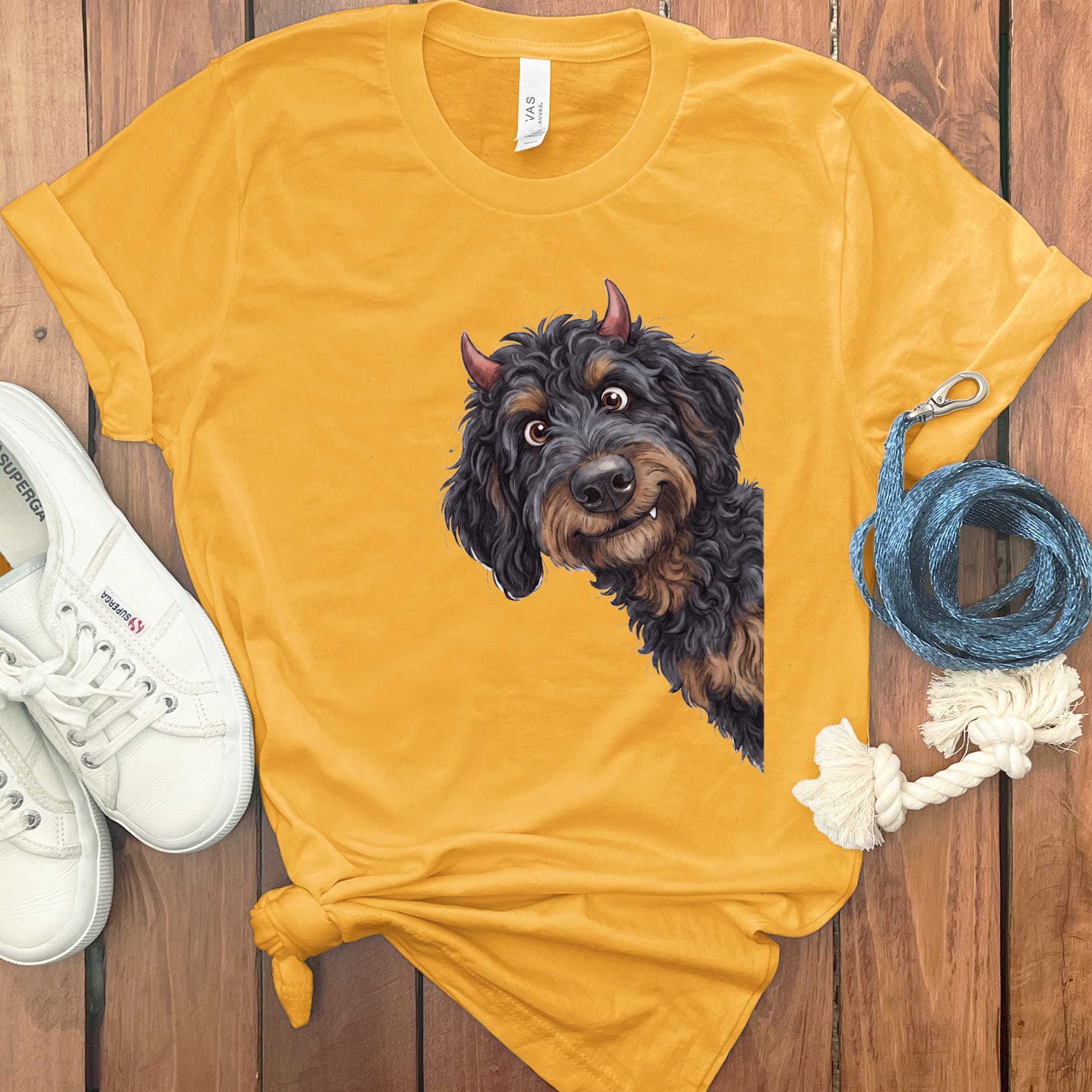 Devil Phantom Goldendoodle T-Shirt in Gold / S by Puppy Jo