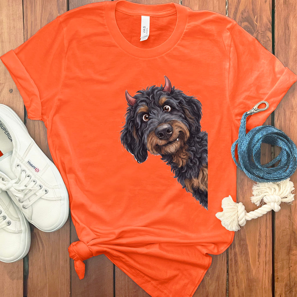 Devil Phantom Goldendoodle T-Shirt in Orange / S by Puppy Jo