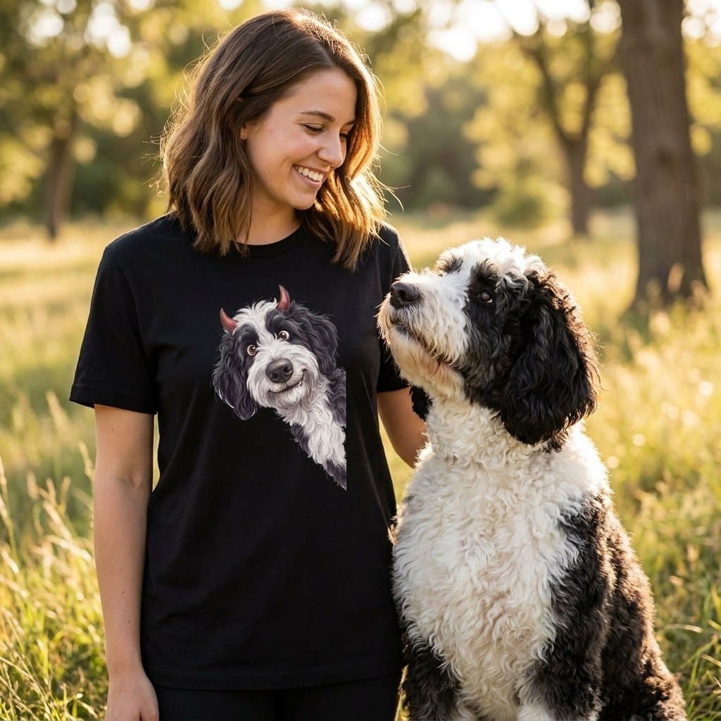 Devil Sheepadoodle T-Shirt in by Puppy Jo