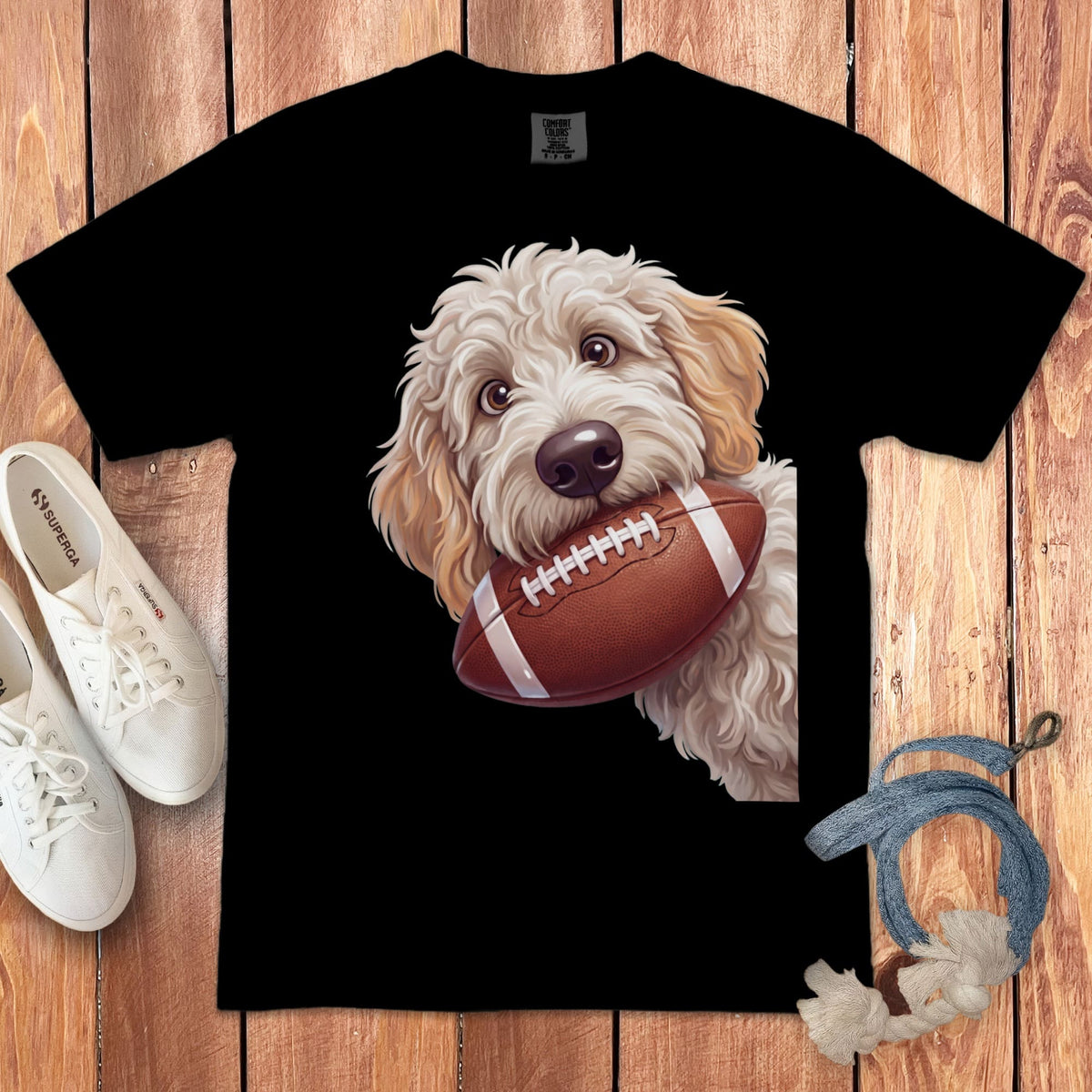 Maltipoo Football Signature T-Shirt in Black / S by Puppy Jo