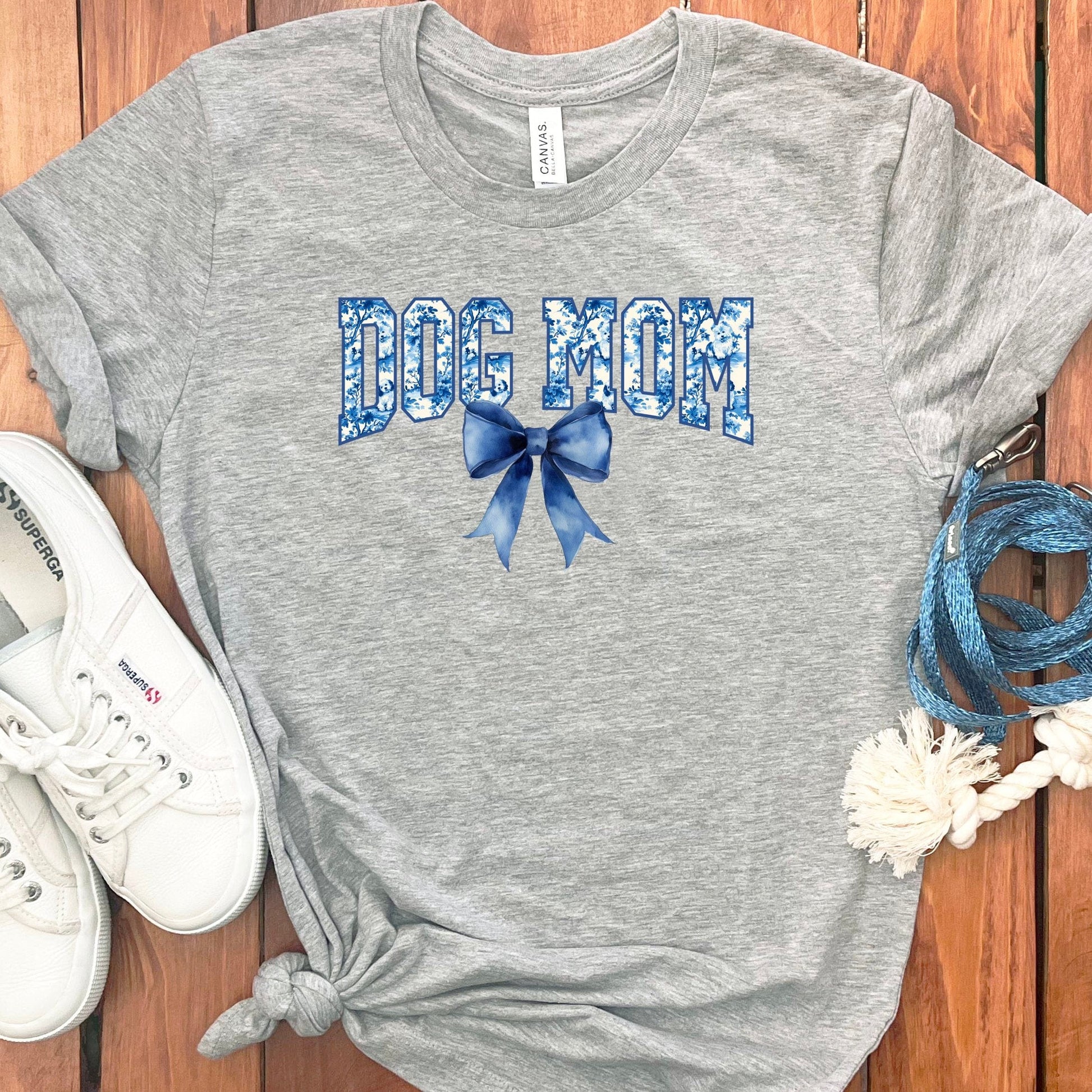 Cute Dog Mom T-shirt with Blue Floral Print product type