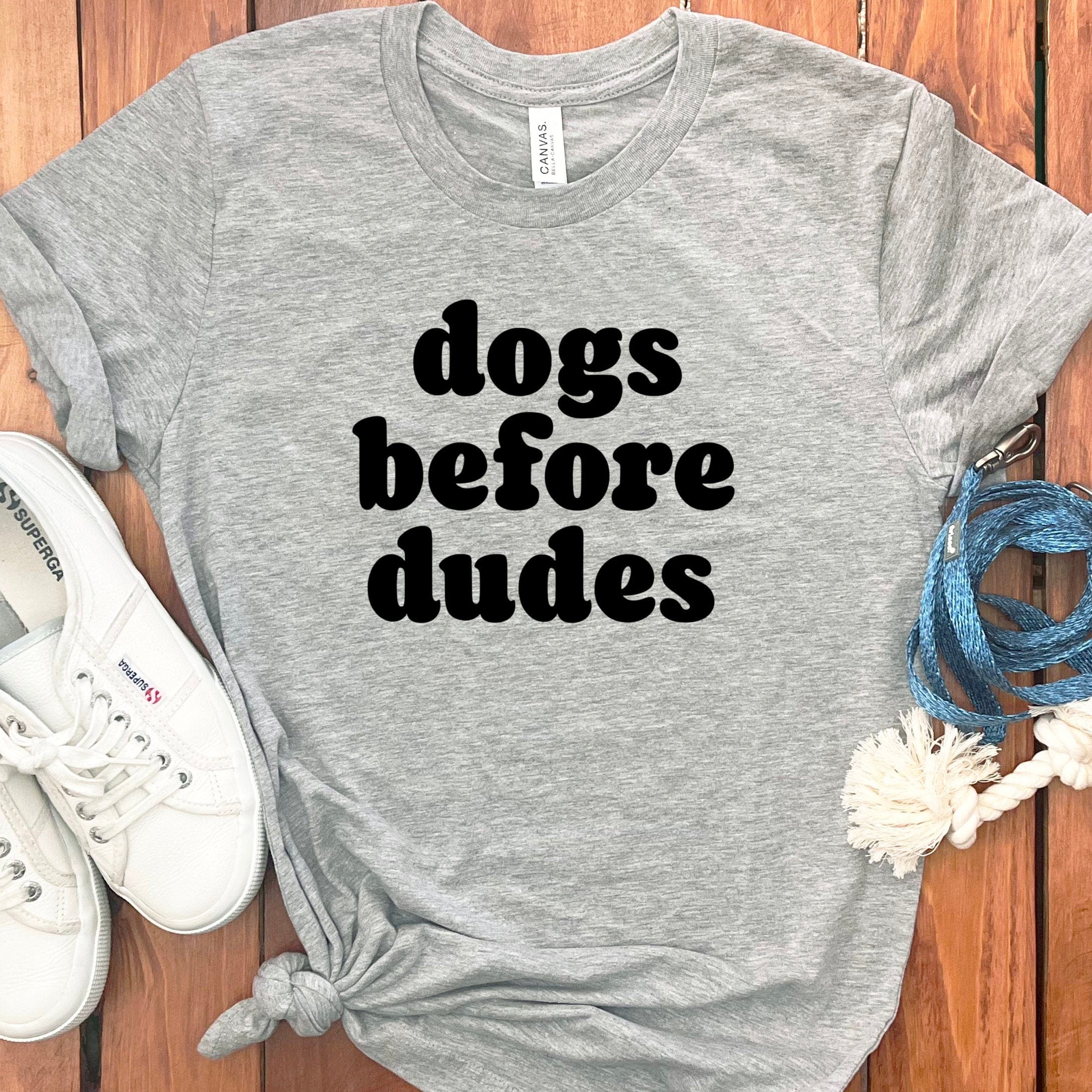 Dogs Before Dudes T-Shirt in Athletic Heather / S by Puppy Jo