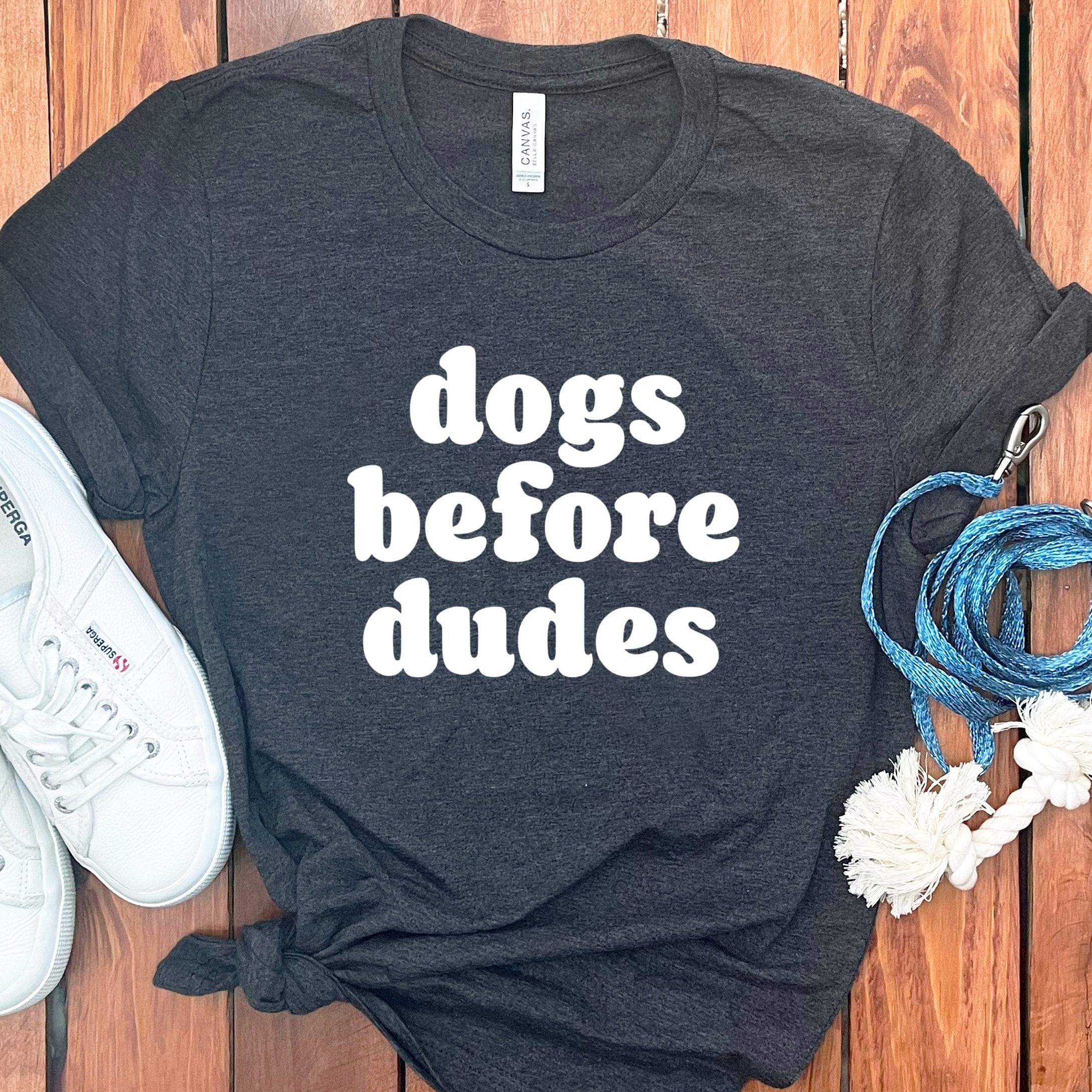 Dogs Before Dudes T-Shirt in Dark Grey Heather / S by Puppy Jo