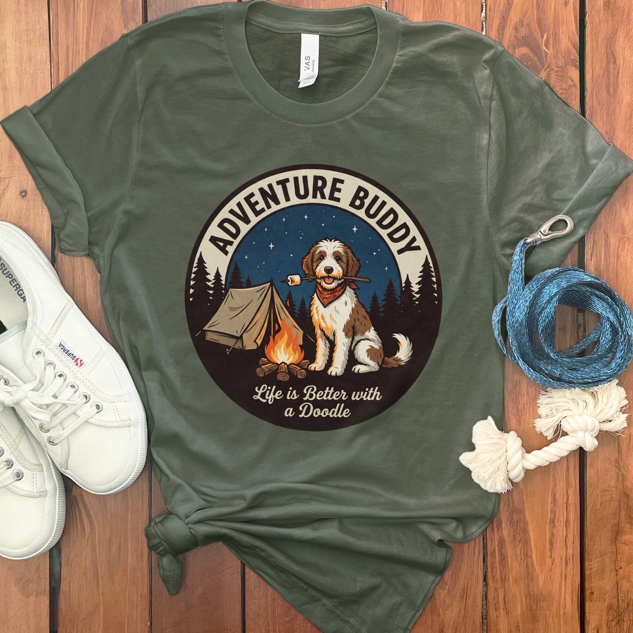 Doodle Adventure T-Shirt in Military Green / S by Puppy Jo