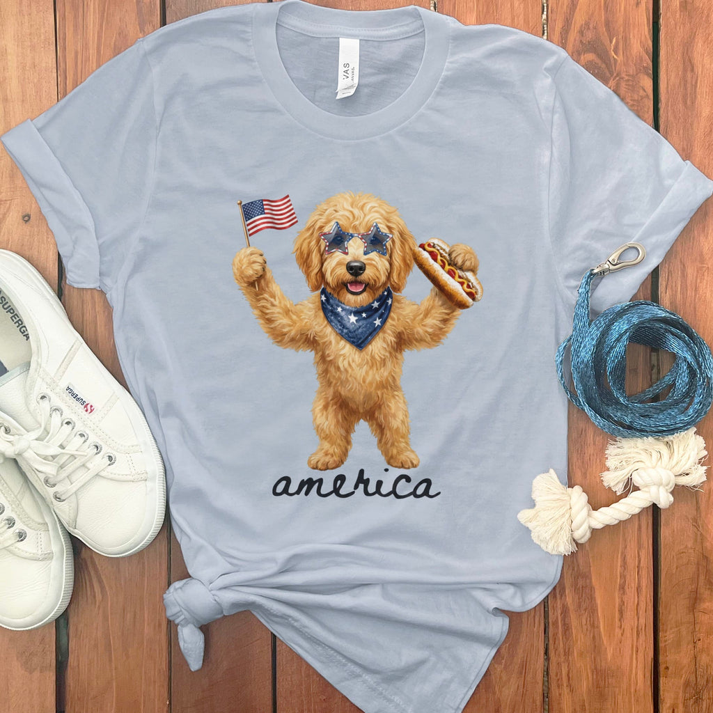 Doodle America T-Shirt in Light Blue / S by Puppy Jo