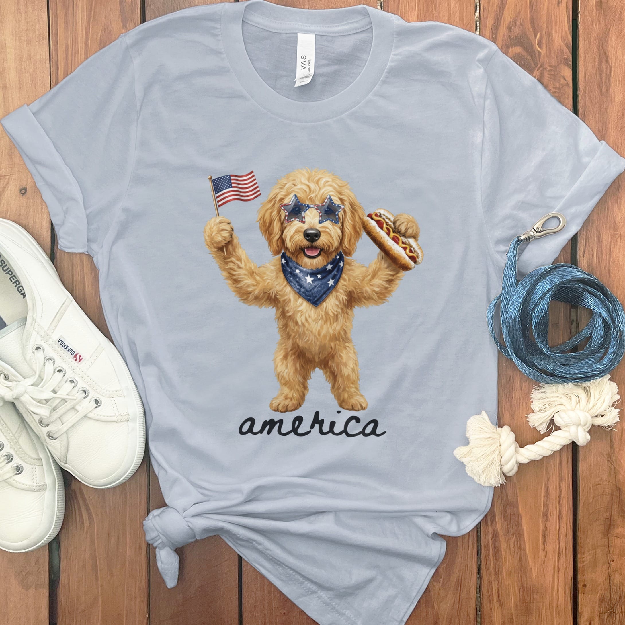 Doodle America T-Shirt in Light Blue / S by Puppy Jo