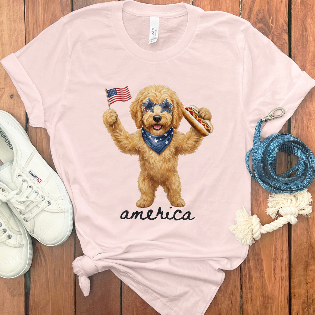Doodle America T-Shirt in Soft Pink / S by Puppy Jo