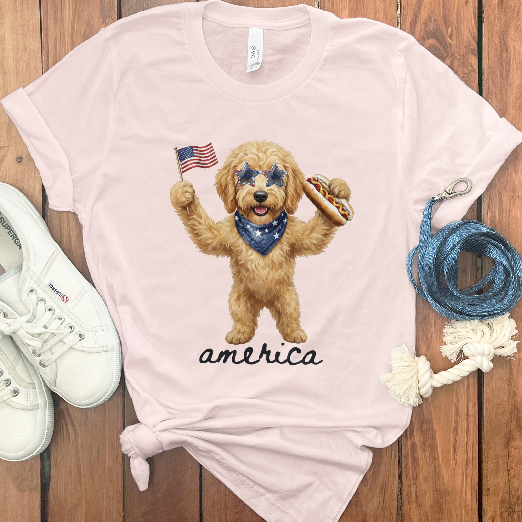 Doodle America T-Shirt in Soft Pink / S by Puppy Jo
