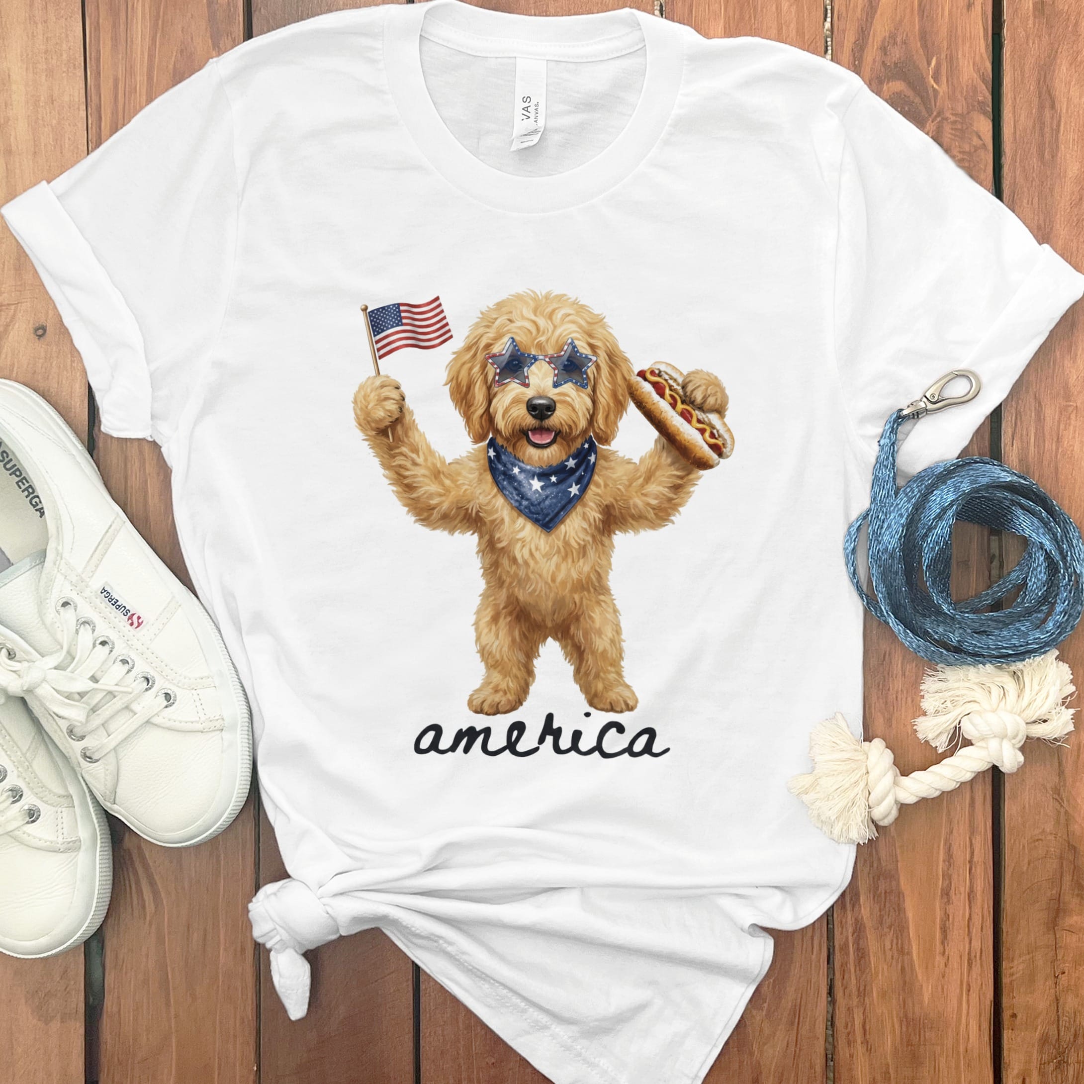Doodle America T-Shirt in White / S by Puppy Jo