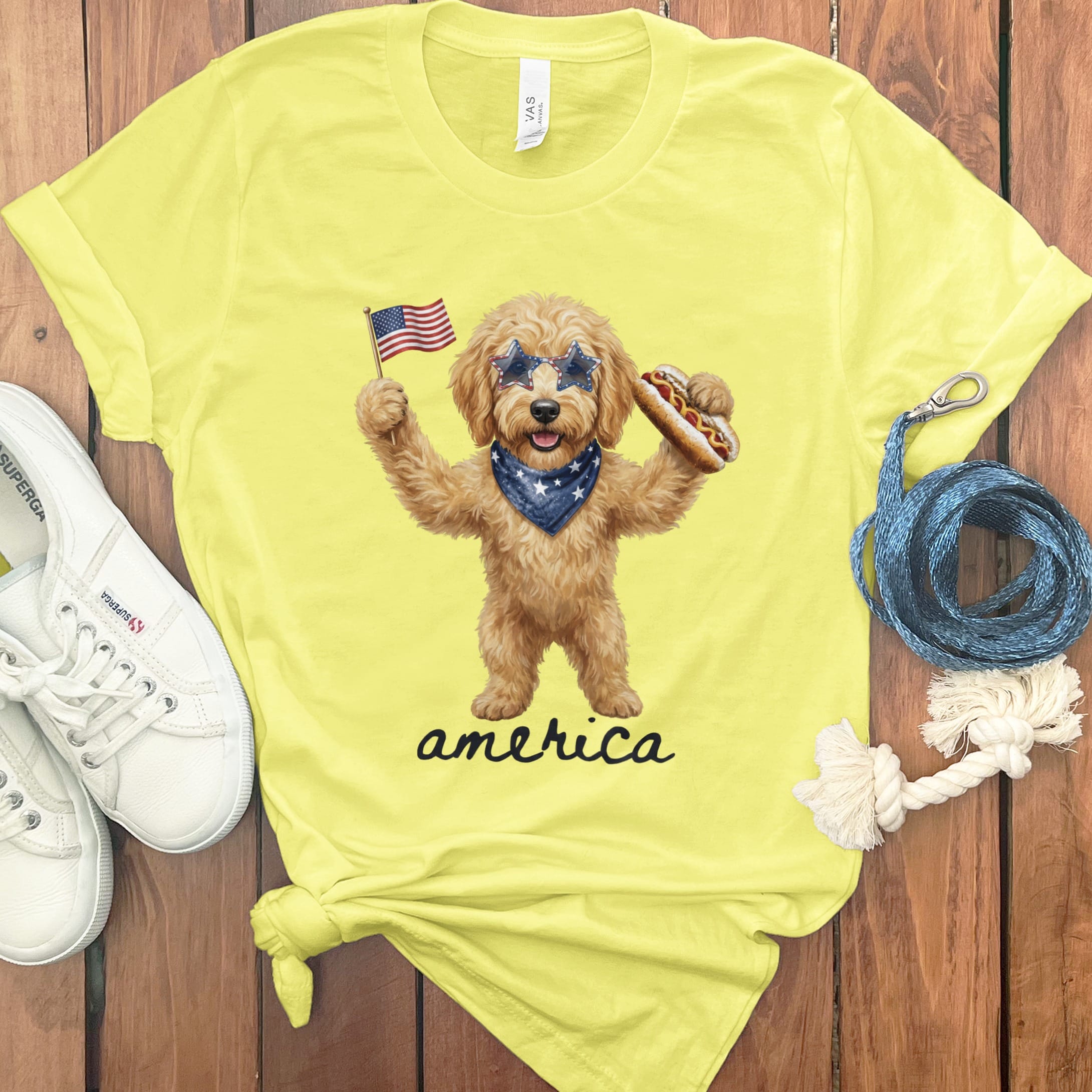 Doodle America T-Shirt in Yellow / S by Puppy Jo