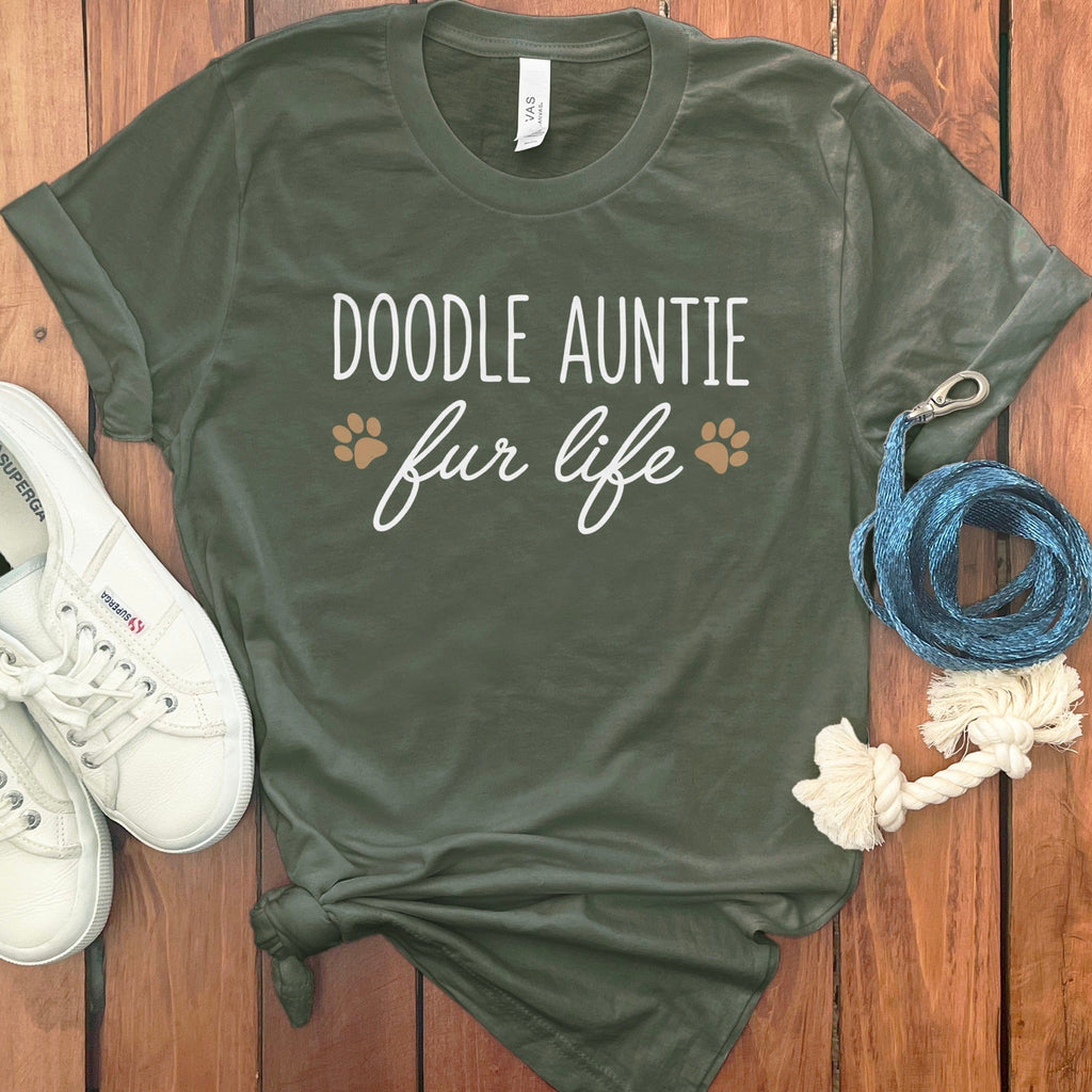 Doodle Auntie Life T-Shirt in Military Green / S by Puppy Jo
