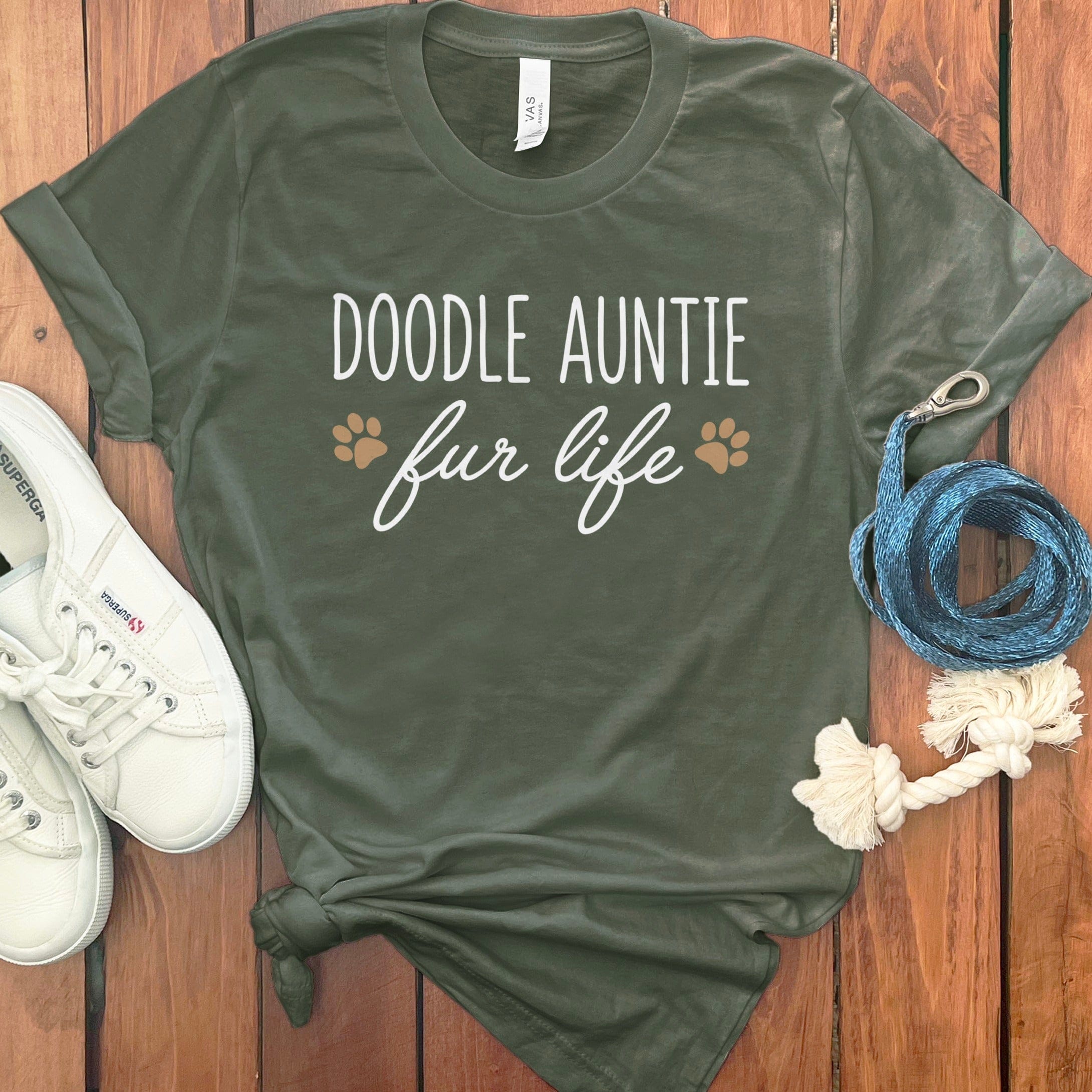 Doodle Auntie Life T-Shirt in Military Green / S by Puppy Jo