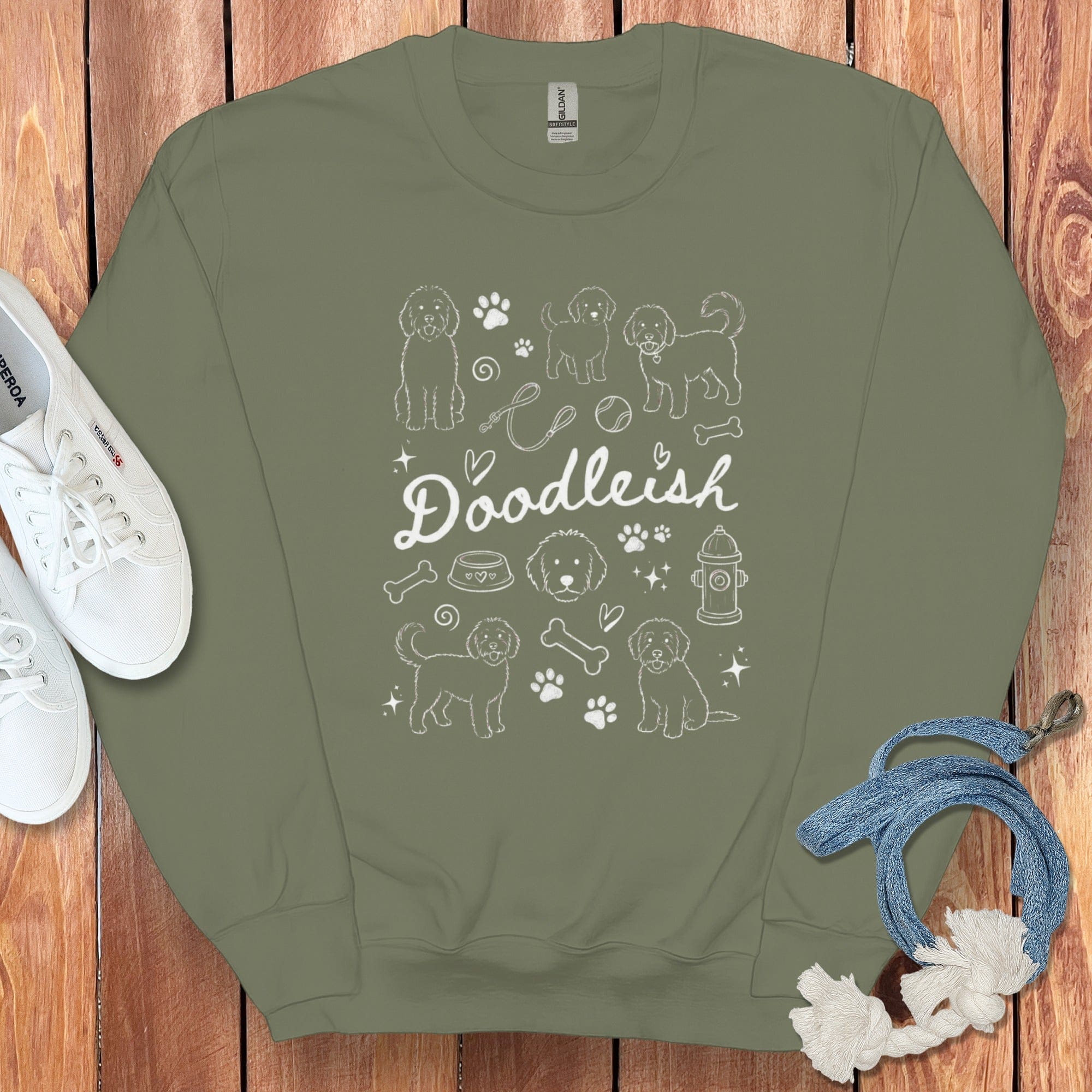 Doodle Dog Doodleish Sweatshirt in Military Green / S by Puppy Jo