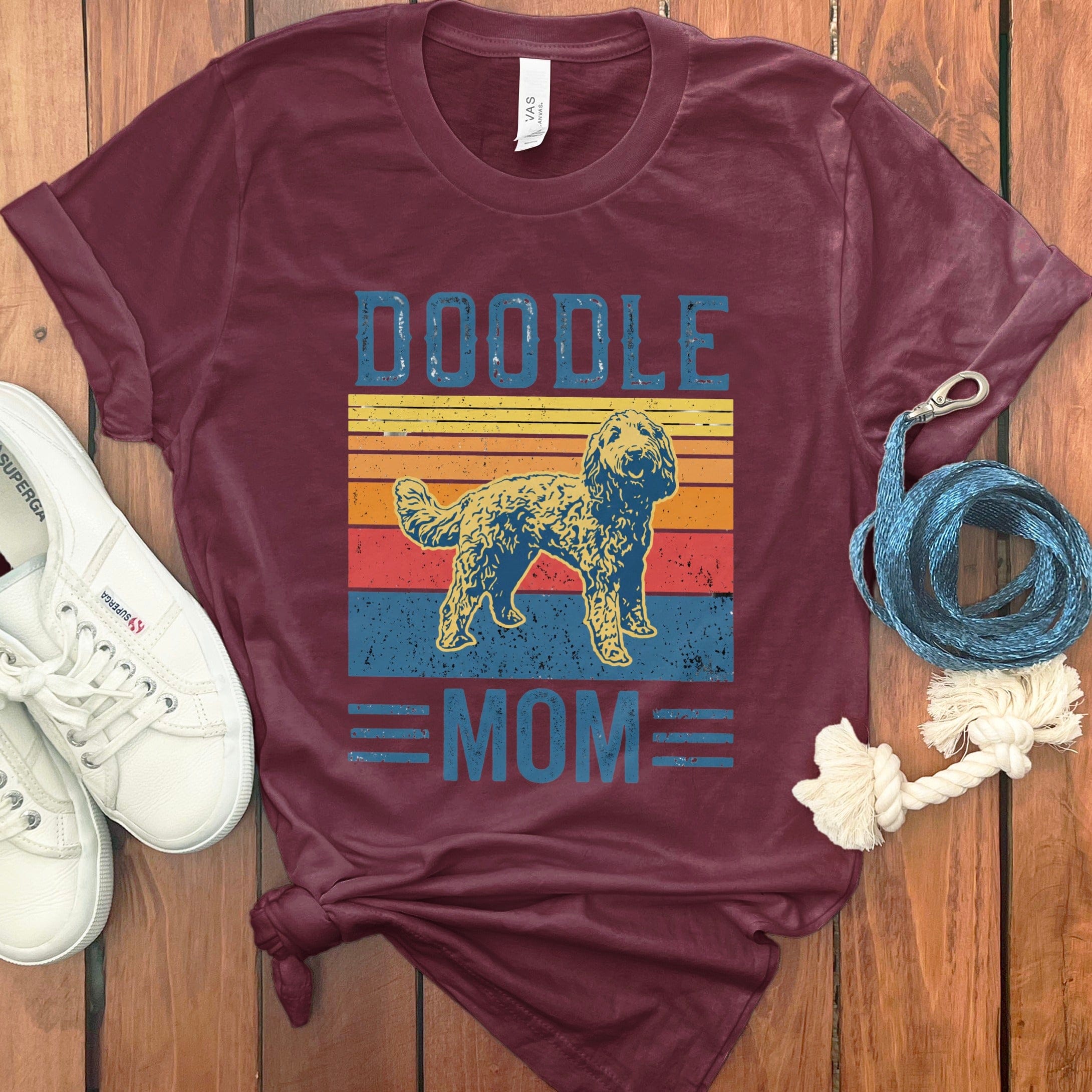 Doodle Dog Mom Retro T-Shirt in Maroon / S by Puppy Jo