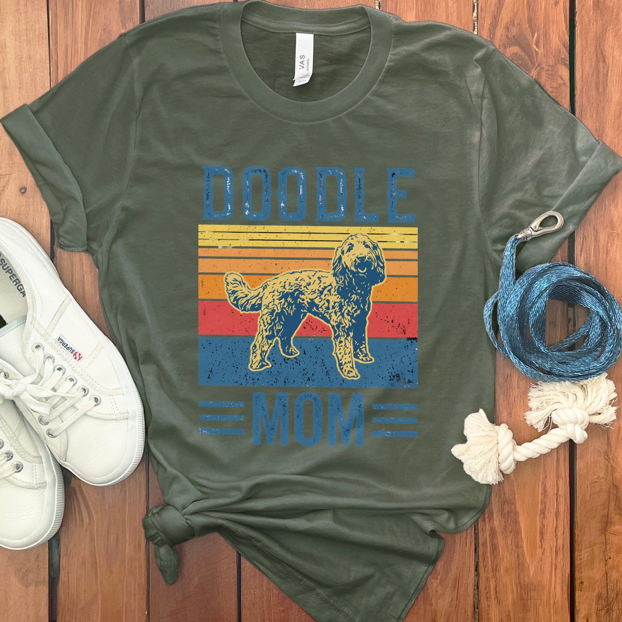 Doodle Dog Mom Retro T-Shirt in Military Green / S by Puppy Jo