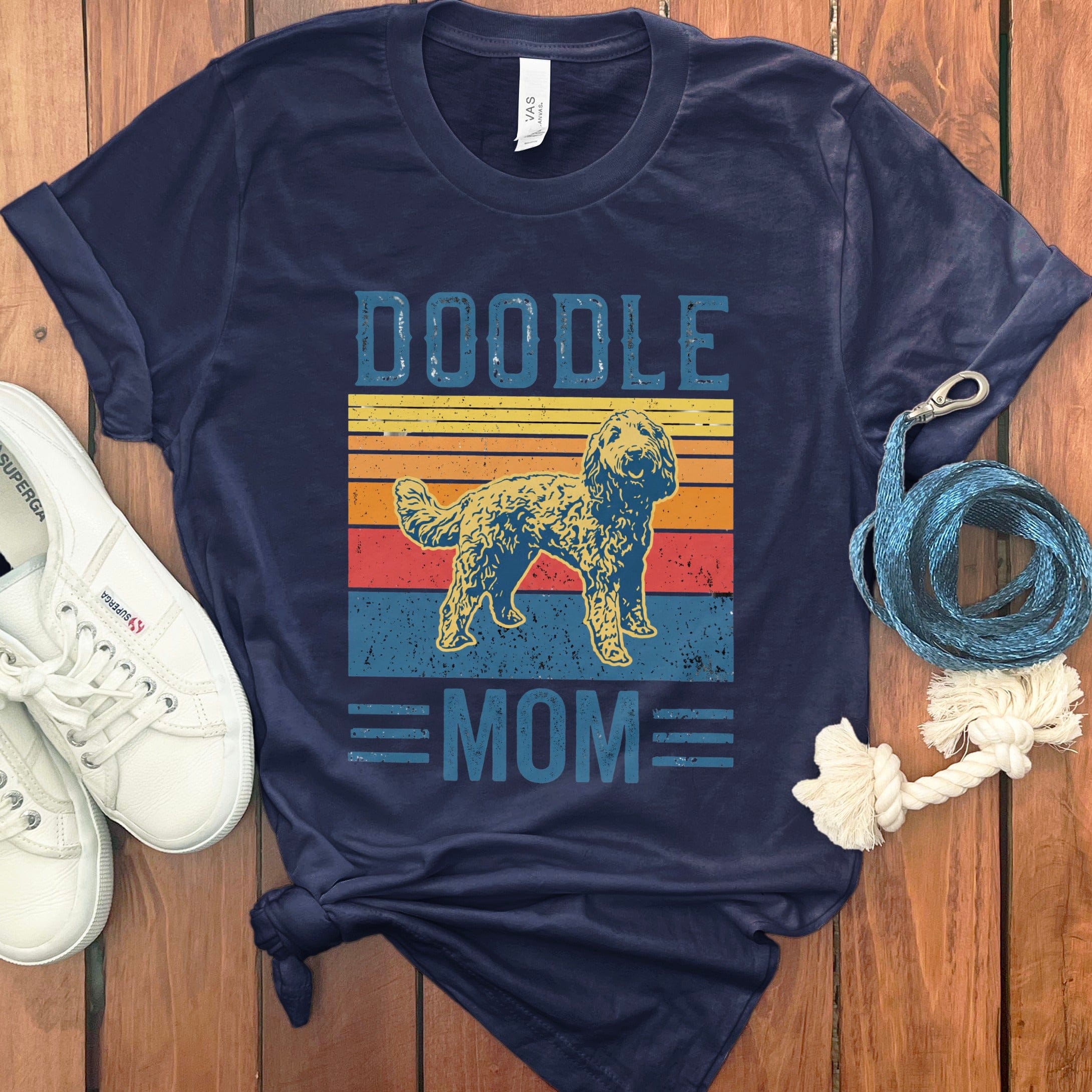 Doodle Dog Mom Retro T-Shirt in Navy / S by Puppy Jo