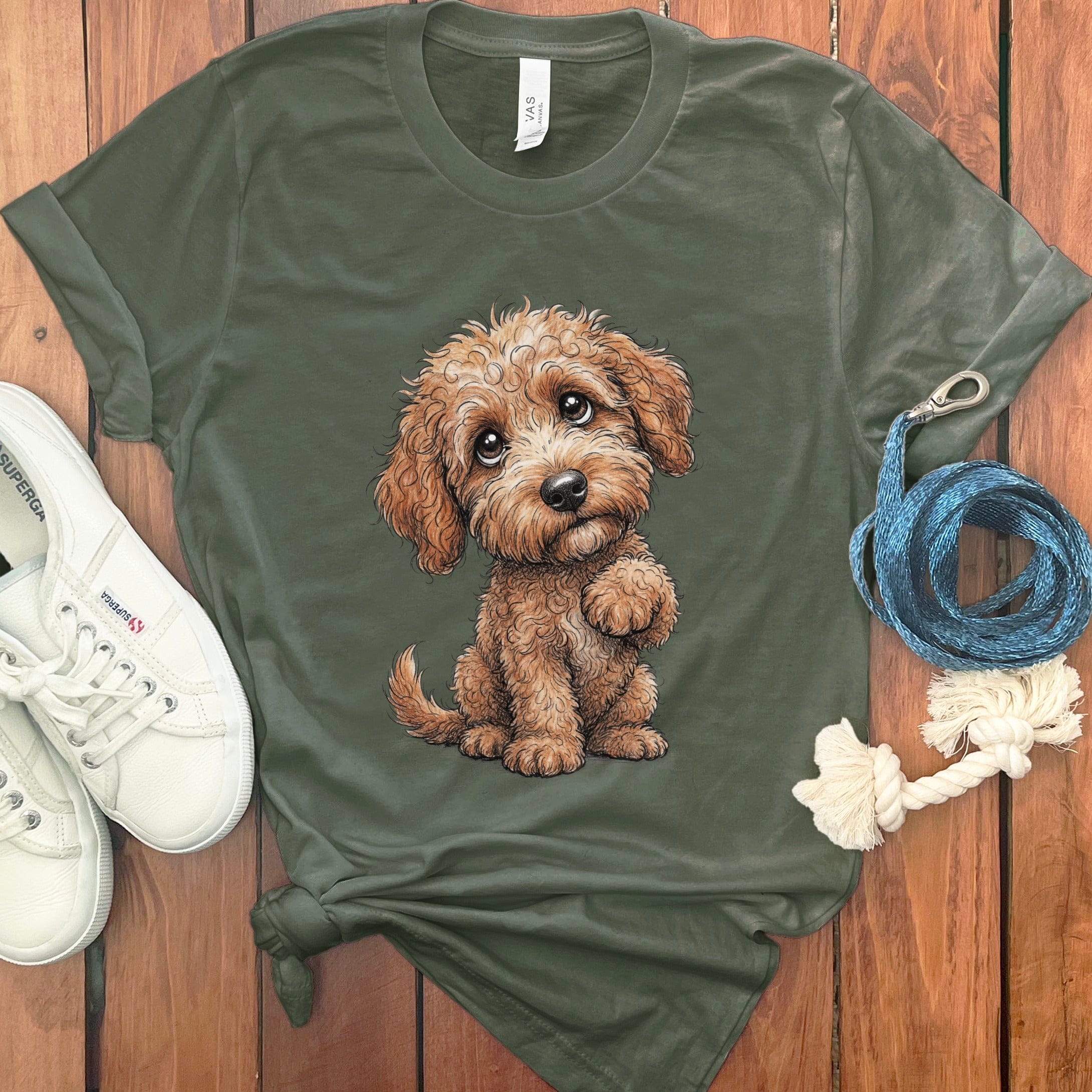 Doodle Eyes T-Shirt in Military Green / M by Puppy Jo