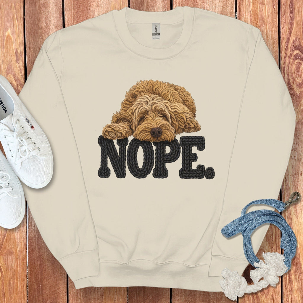Doodle Faux Yarn Nope Sweatshirt in Sand / S by Puppy Jo