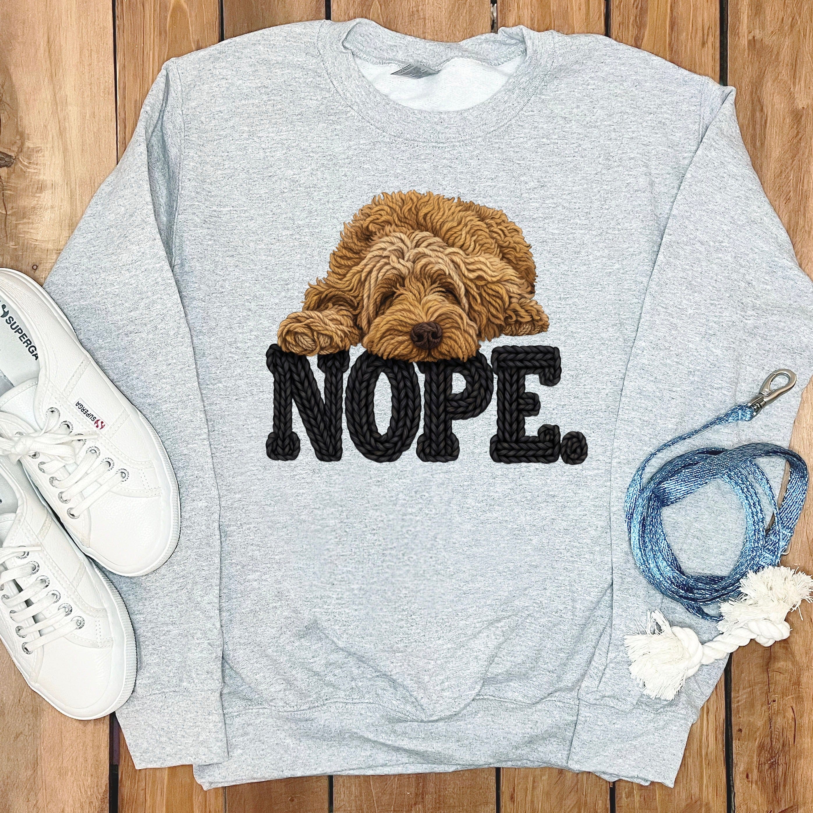 Doodle Faux Yarn Nope Sweatshirt in Sport Grey / S by Puppy Jo