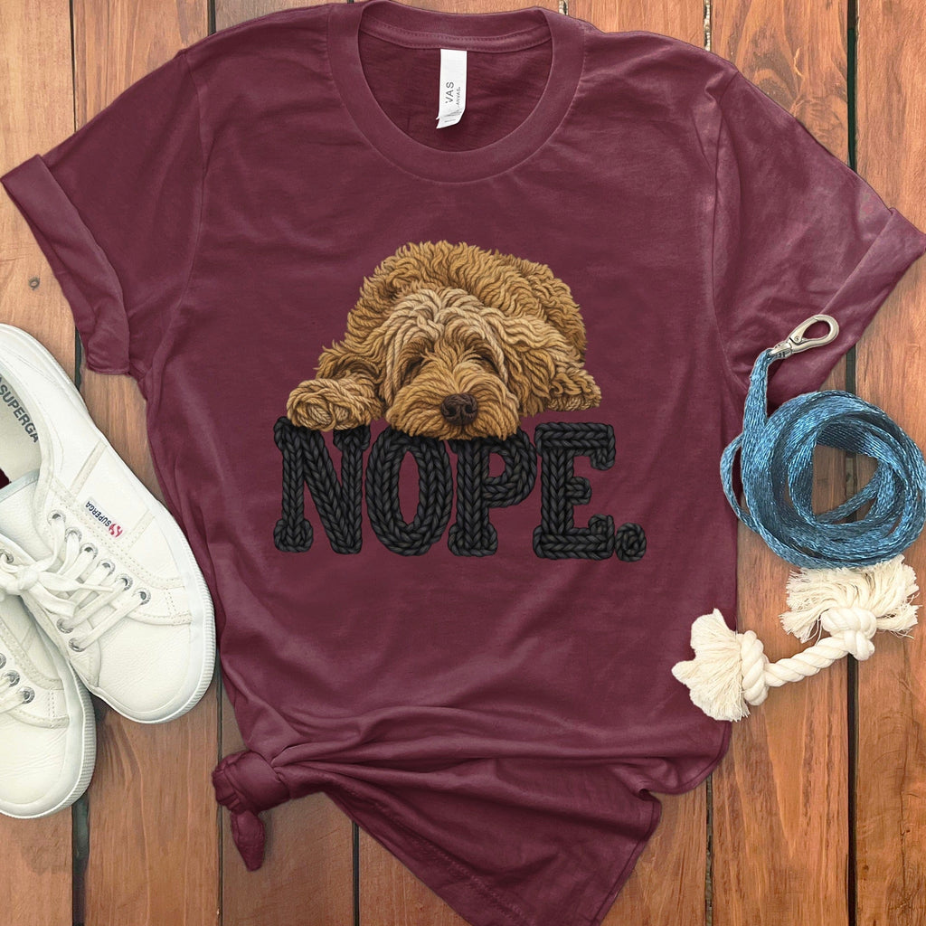 Doodle Faux Yarn Nope T-Shirt in Maroon / S by Puppy Jo