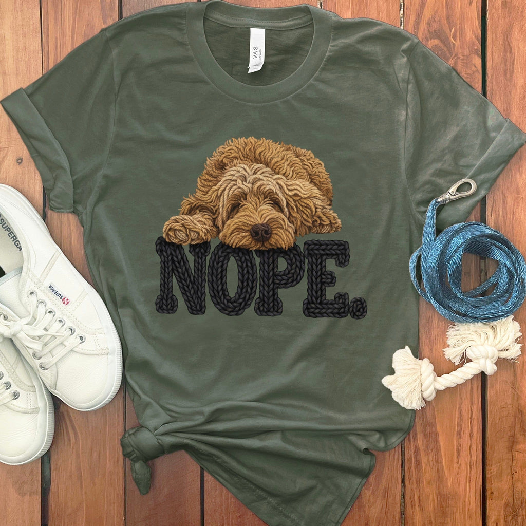 Doodle Faux Yarn Nope T-Shirt in Military Green / S by Puppy Jo