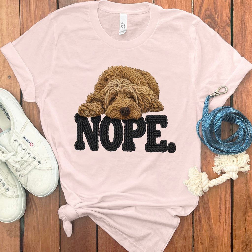 Doodle Faux Yarn Nope T-Shirt in Soft Pink / S by Puppy Jo