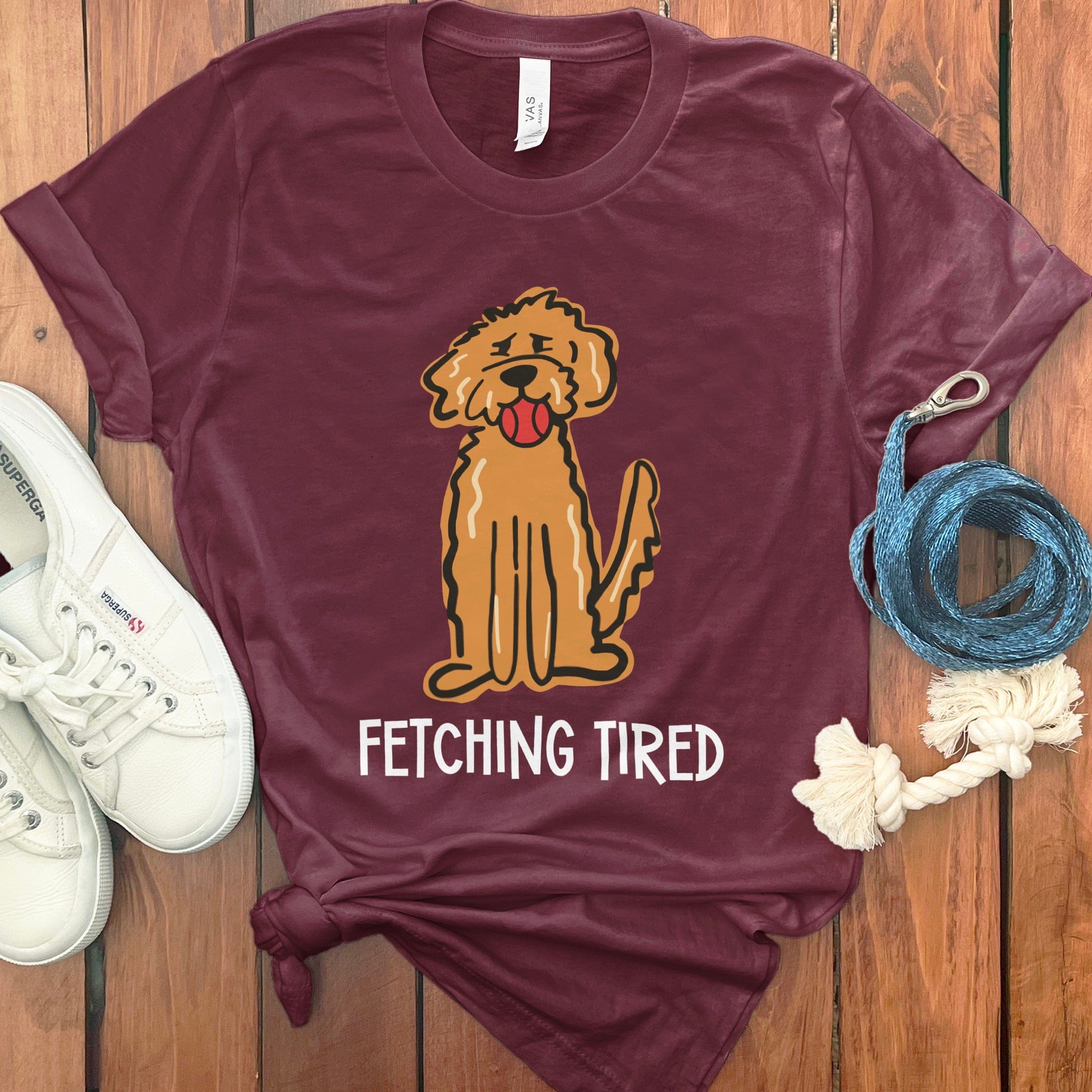 Doodle Fetching Tired T-Shirt in Maroon / S by Puppy Jo