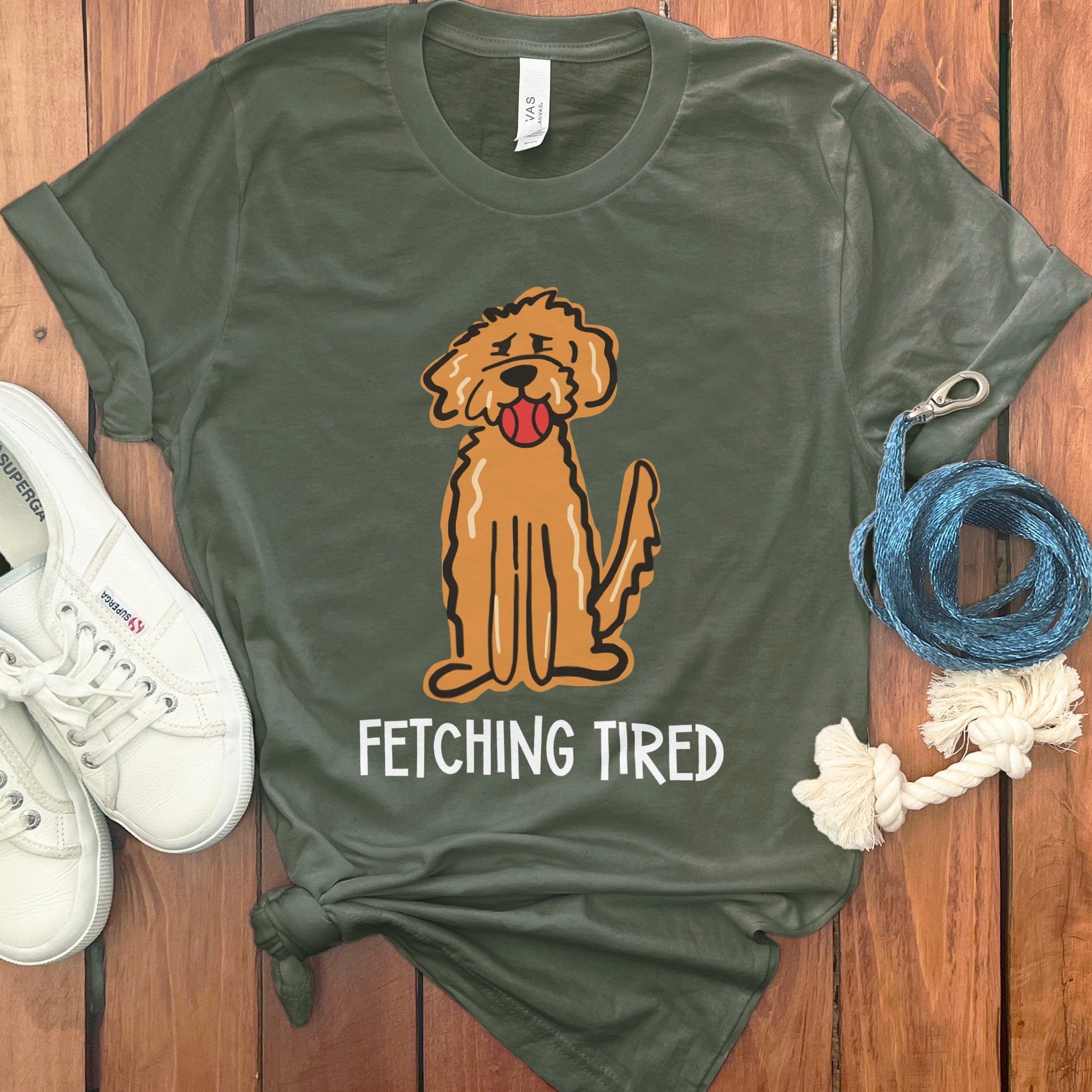 Doodle Fetching Tired T-Shirt in Military Green / S by Puppy Jo