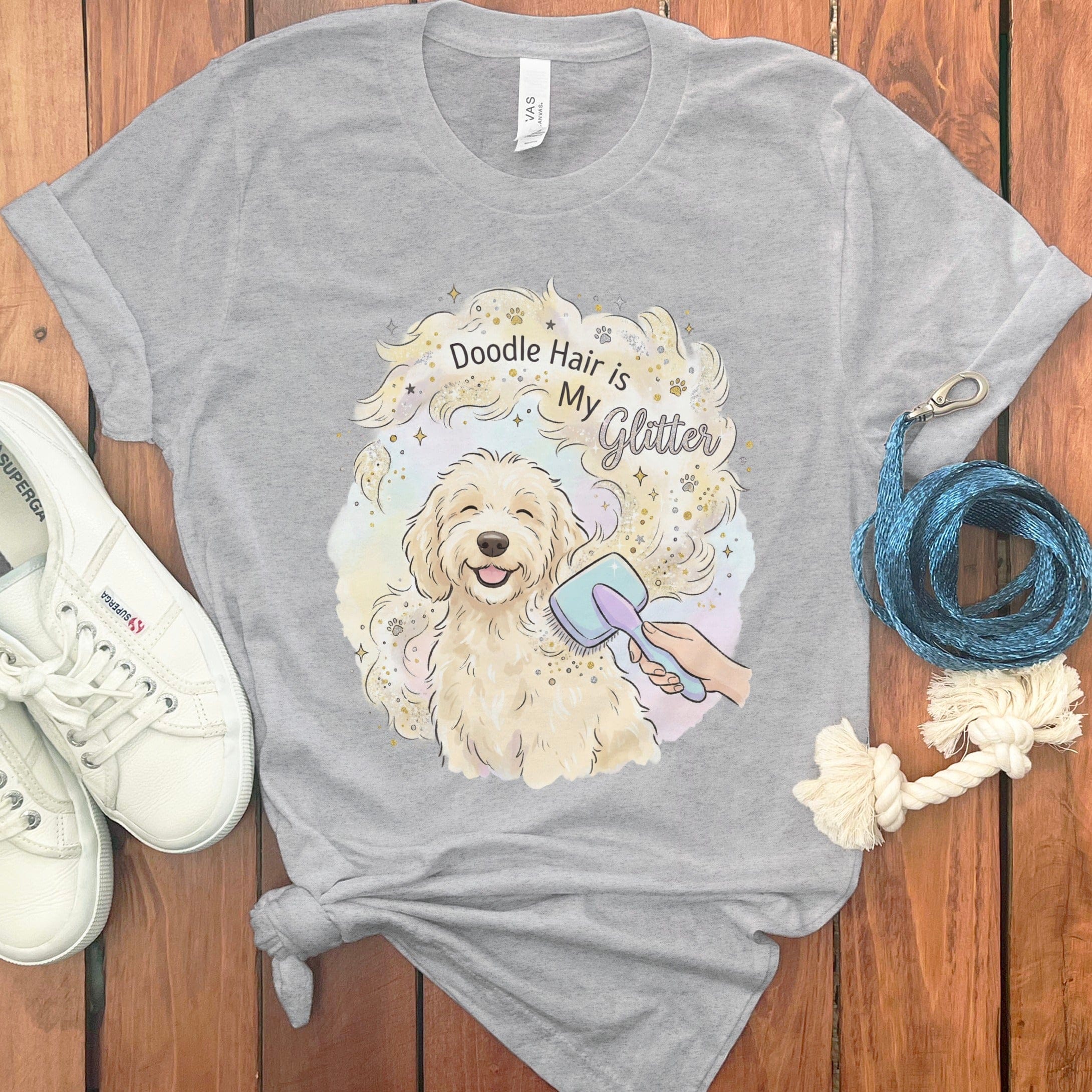 Doodle Glitter T-Shirt in Athletic Heather / S by Puppy Jo