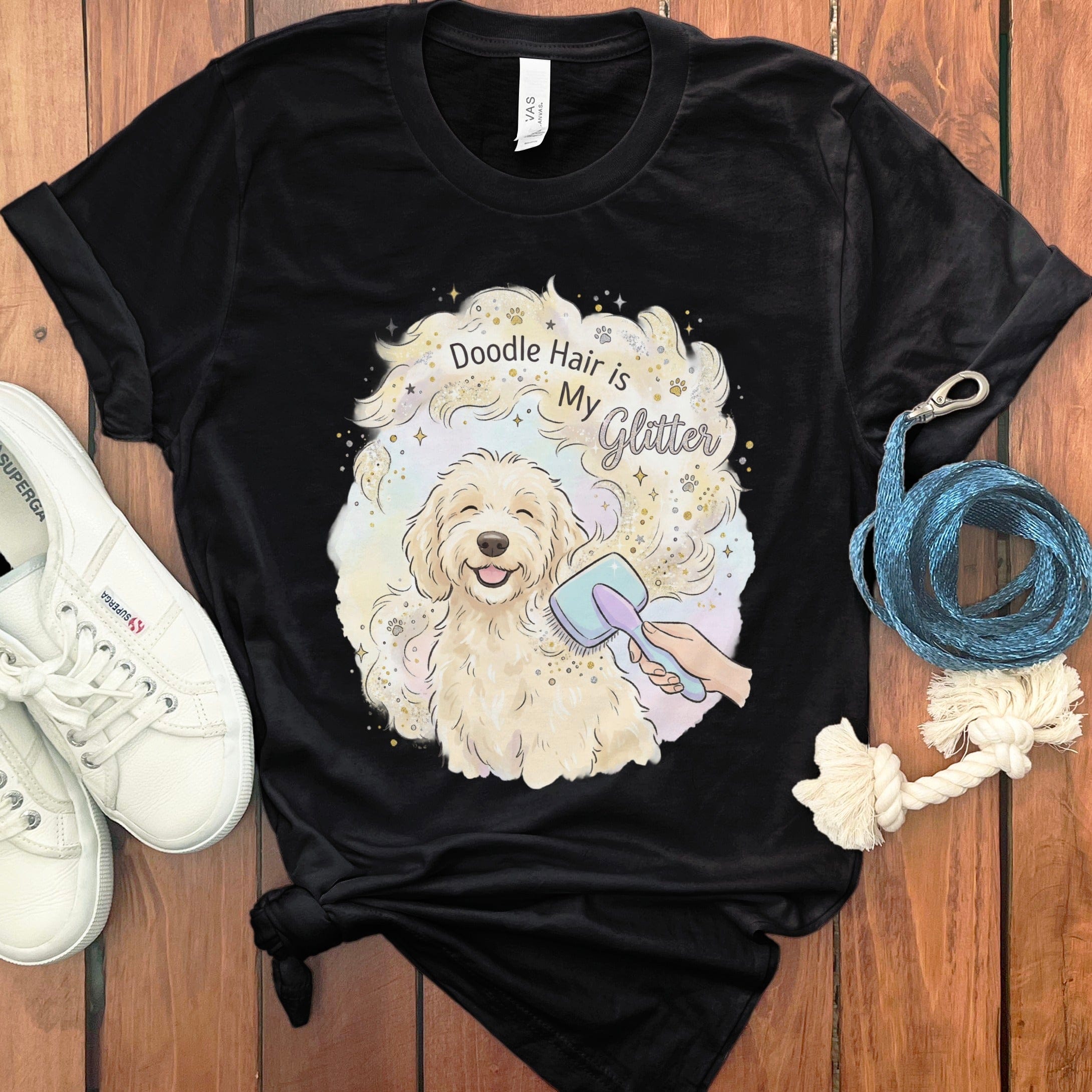 Doodle Glitter T-Shirt in Black / S by Puppy Jo