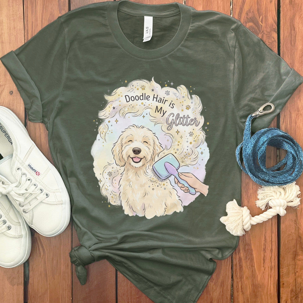 Doodle Glitter T-Shirt in Military Green / S by Puppy Jo