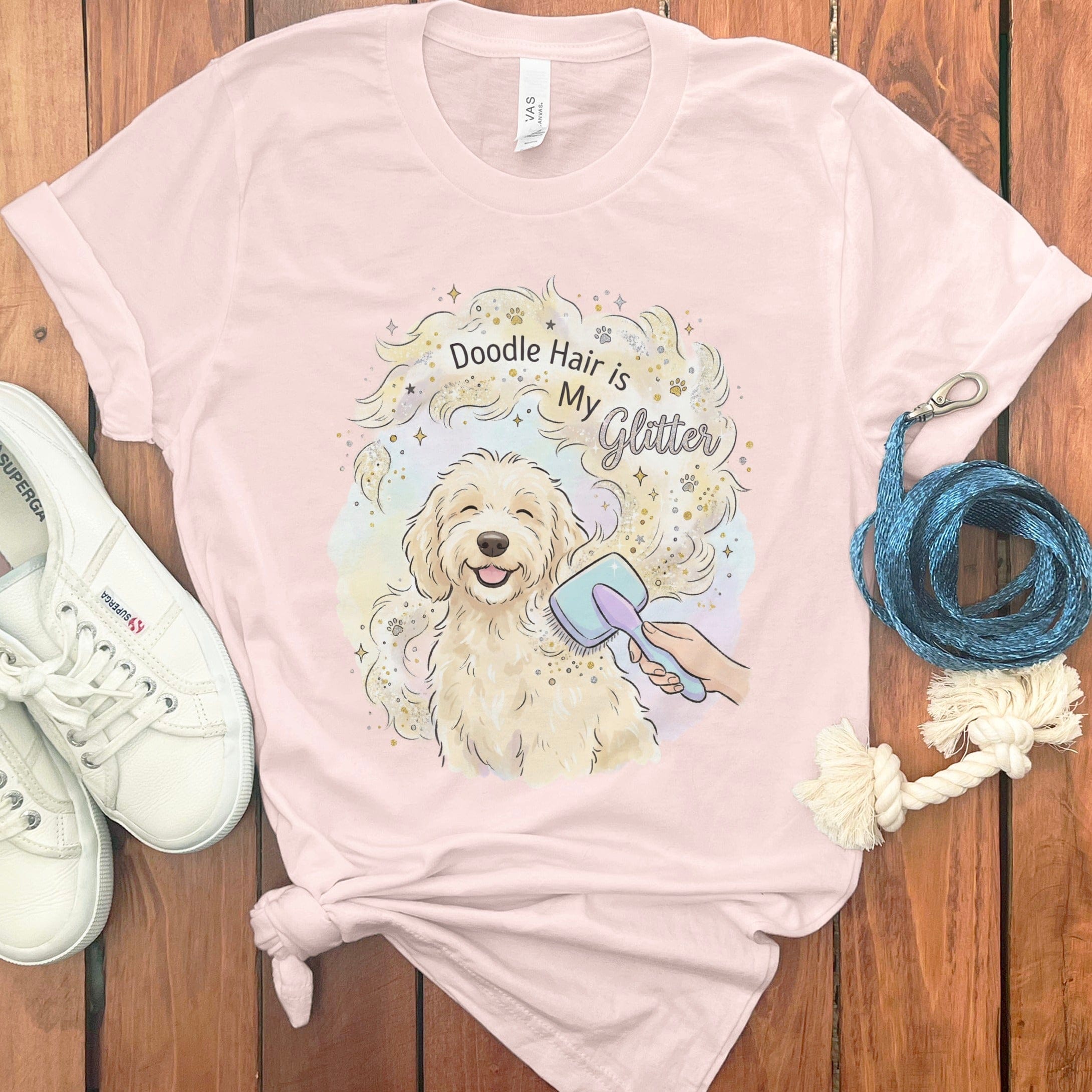 Doodle Glitter T-Shirt in Soft Pink / S by Puppy Jo