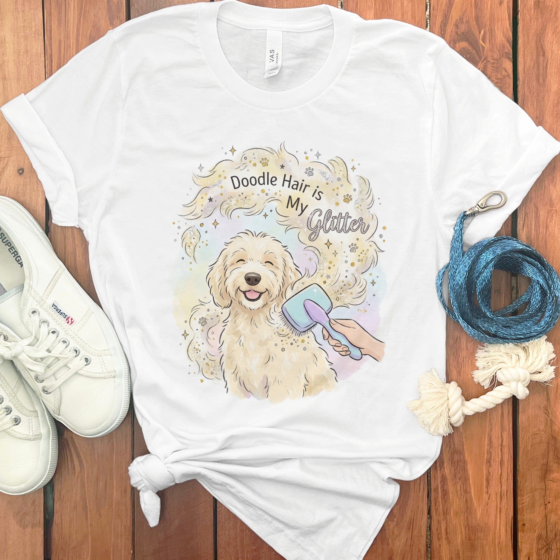 Doodle Glitter T-Shirt in White / S by Puppy Jo