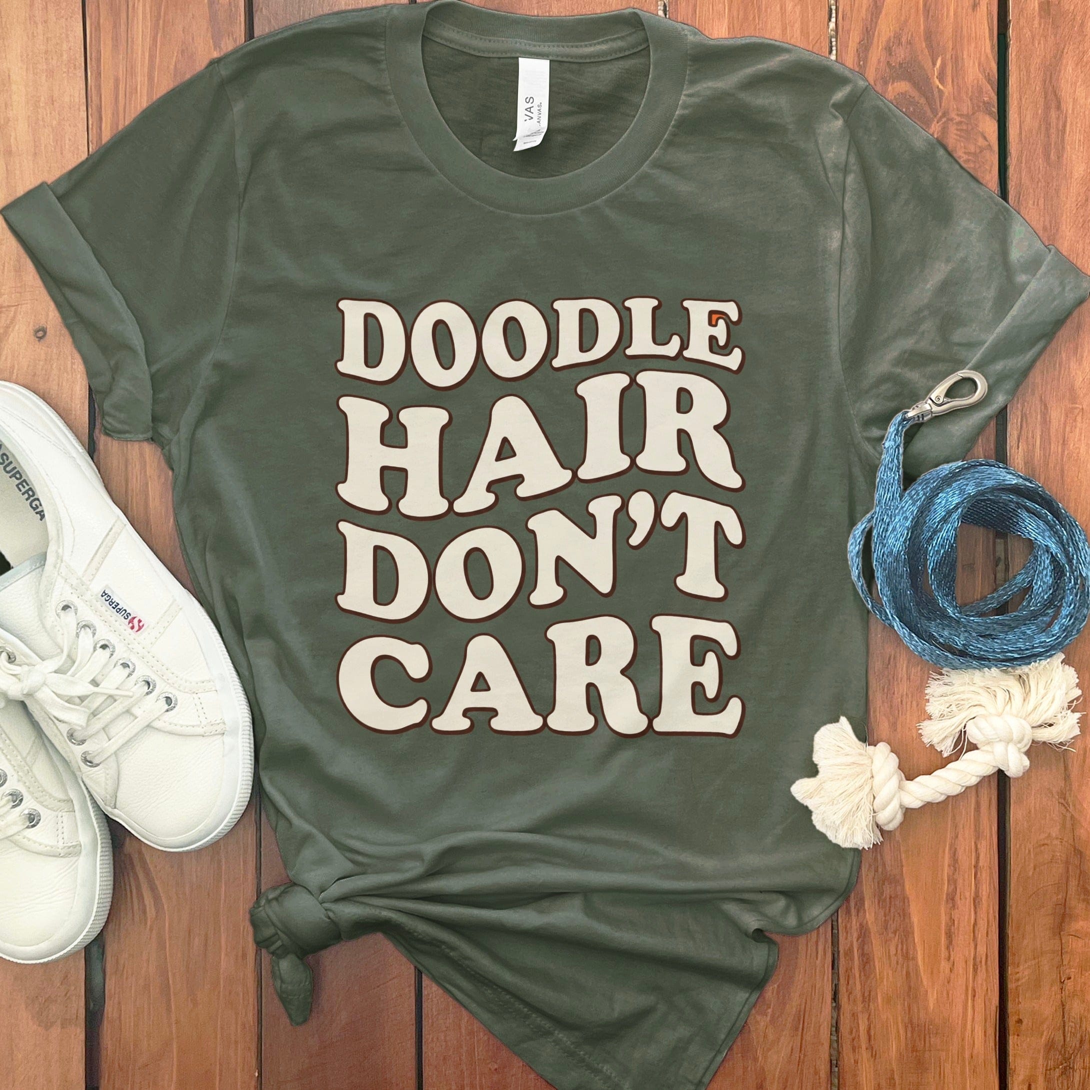 Doodle Hair Dont Care T-Shirt in Military Green / S by Puppy Jo