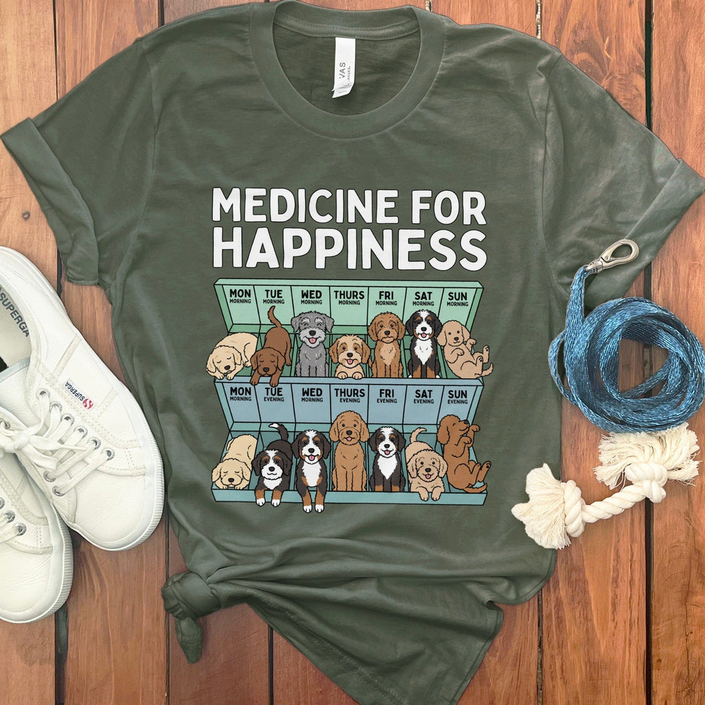 Doodle Happiness T-Shirt in Military Green / S by Puppy Jo