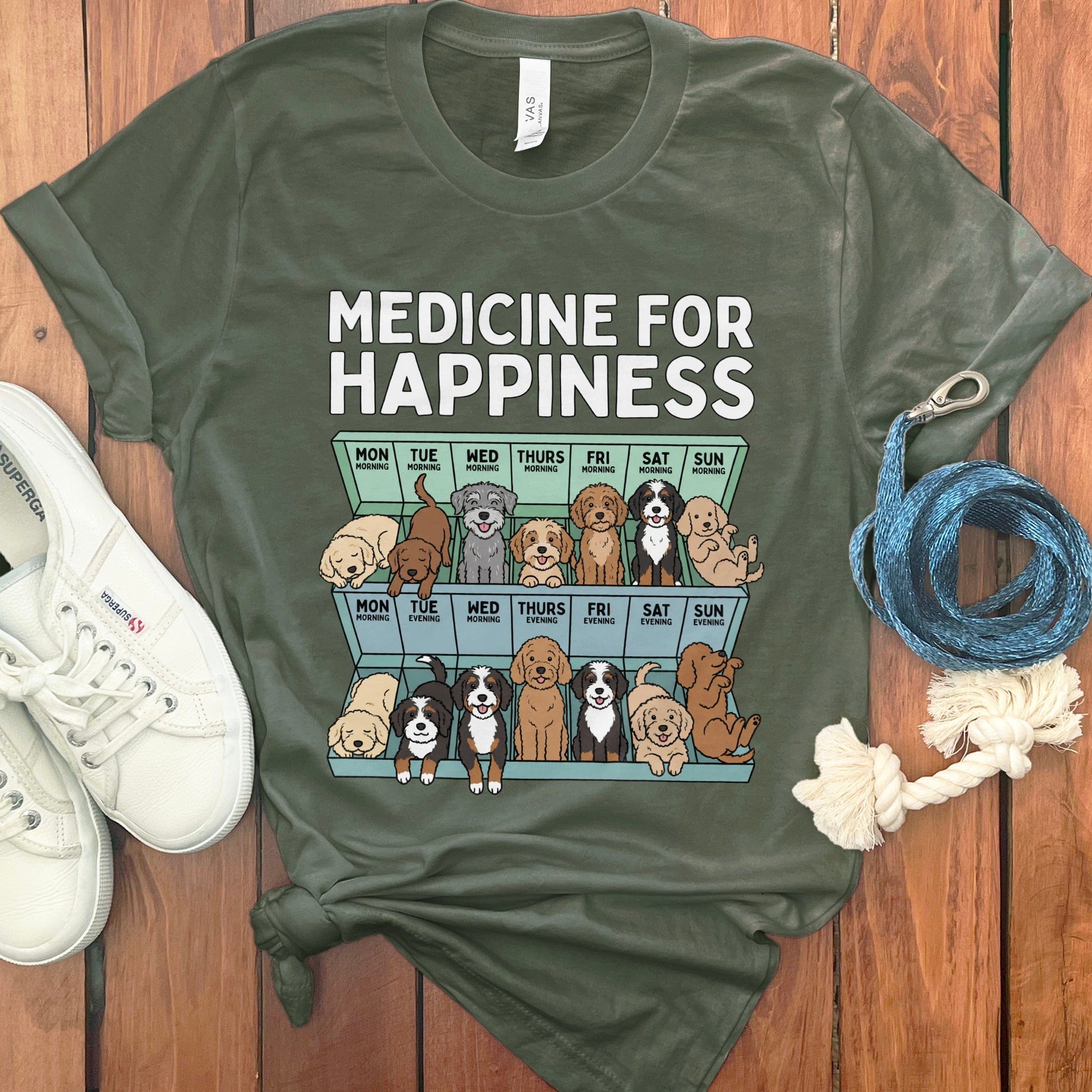 Doodle Happiness T-Shirt in Military Green / S by Puppy Jo