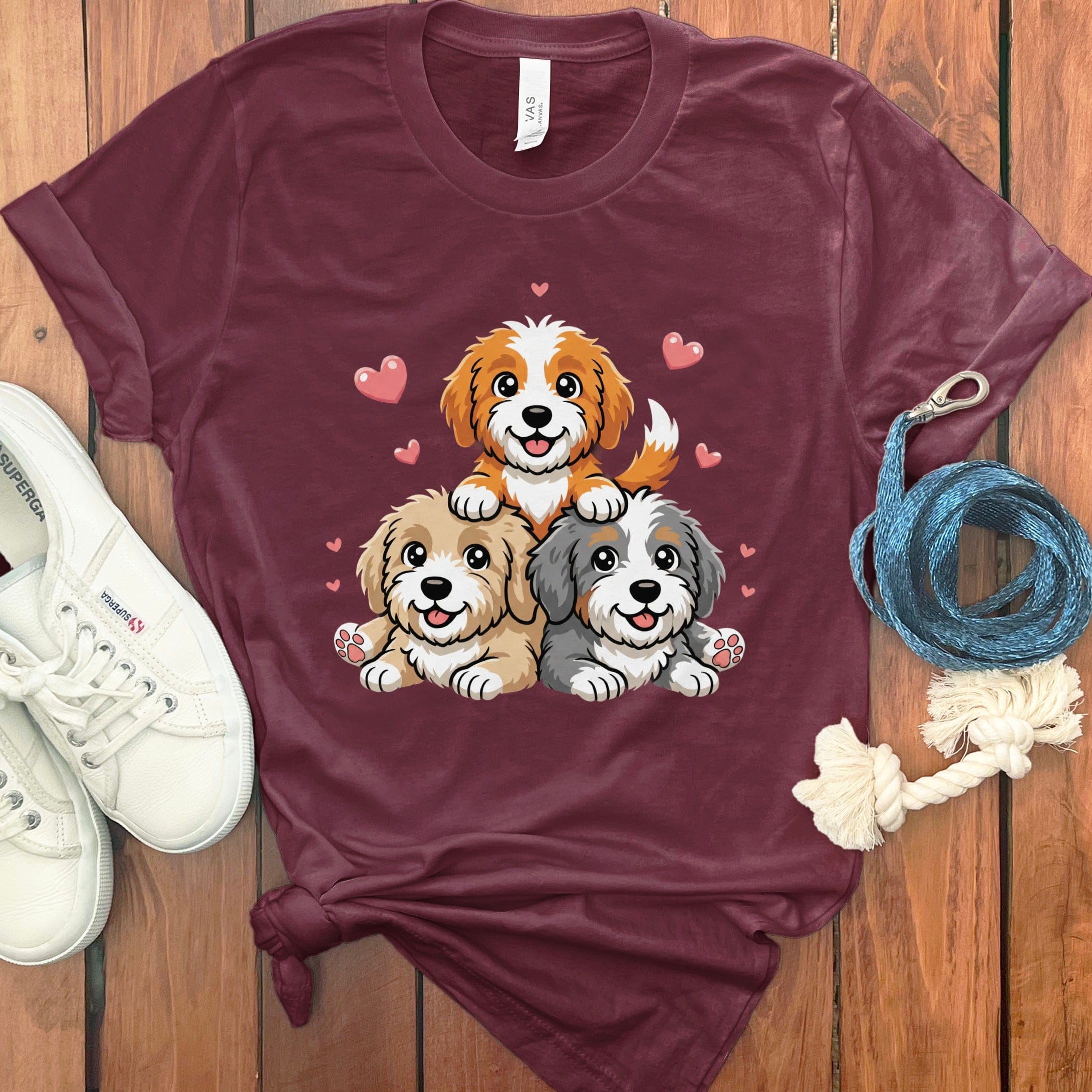 Doodle Hearts T-Shirt in Maroon / S by Puppy Jo
