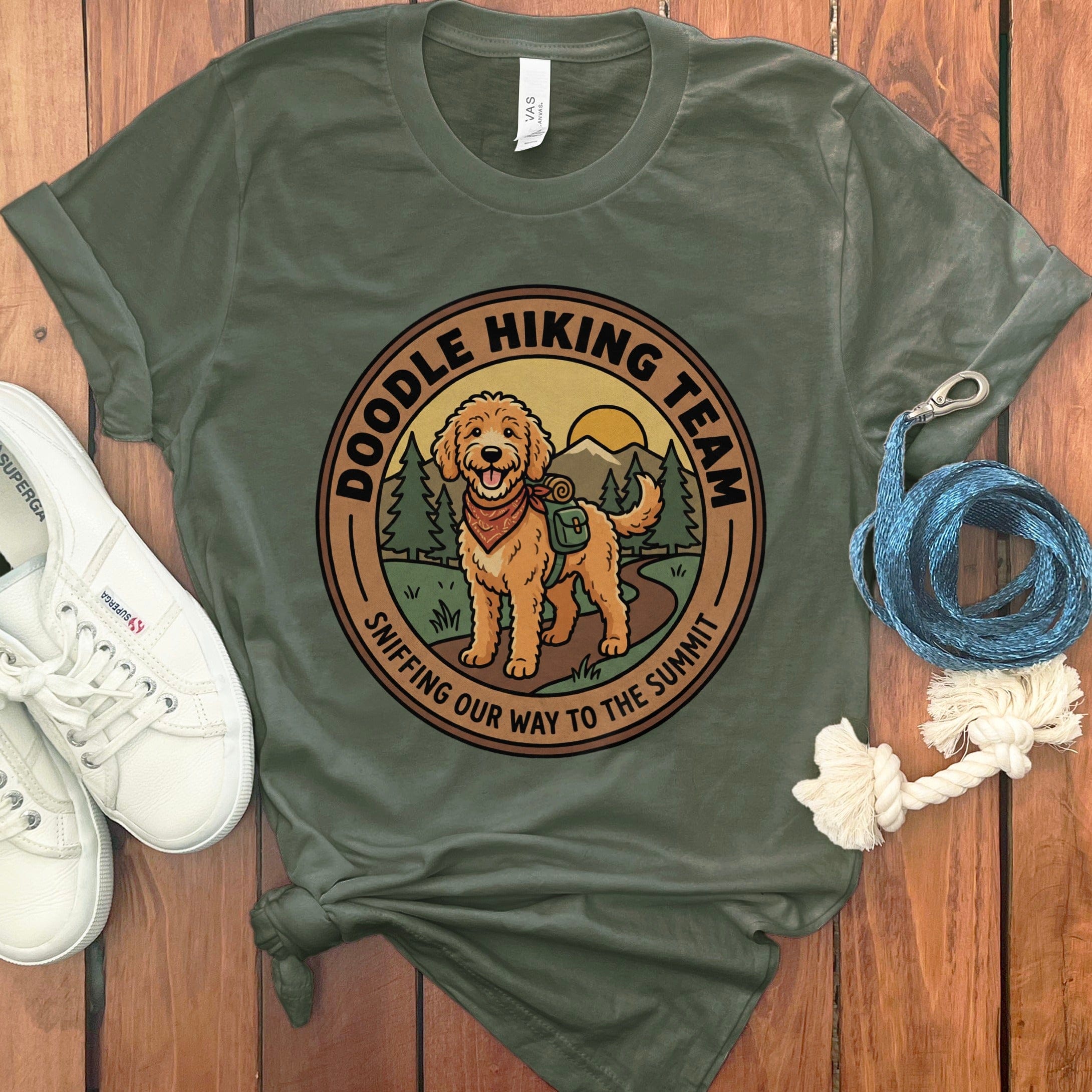 Doodle Hiking Team T-Shirt in Military Green / S by Puppy Jo