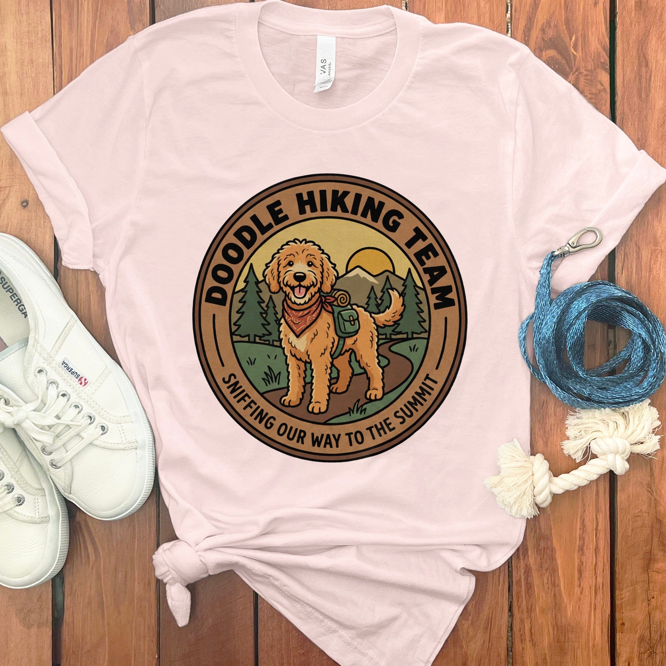 Doodle Hiking Team T-Shirt in Soft Pink / S by Puppy Jo