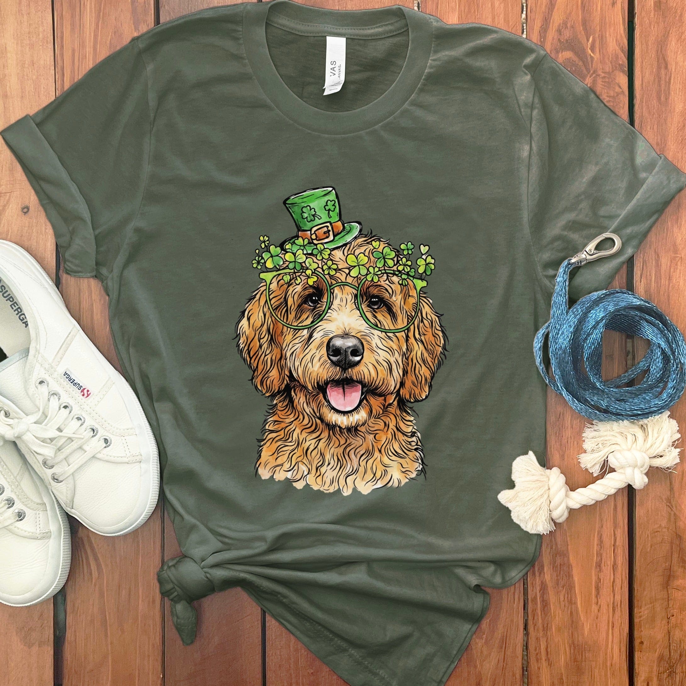 Doodle Irish T-Shirt in Military Green / S by Puppy Jo