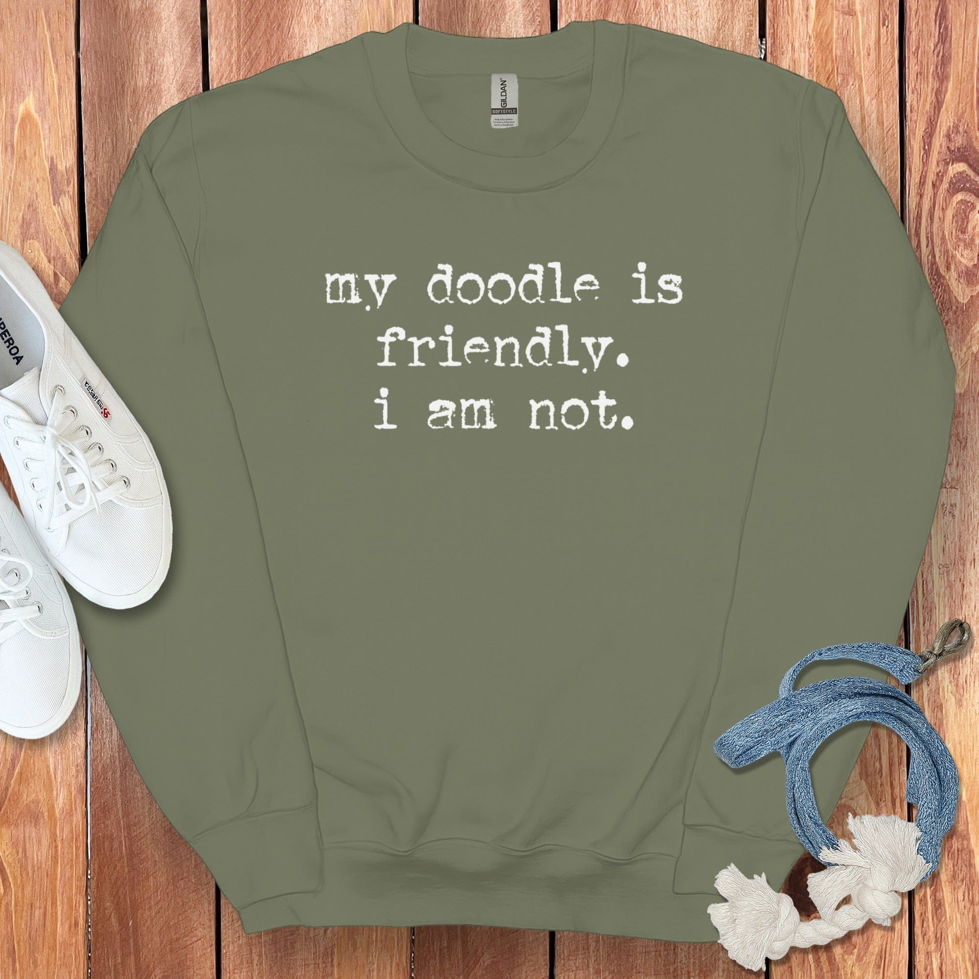 Doodle is Friendly Sweatshirt in Military Green / S by Puppy Jo