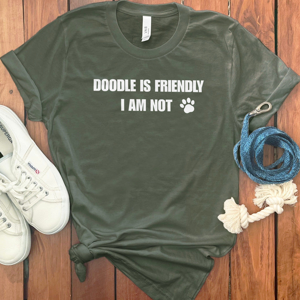 Doodle is Friendly T-Shirt in Military Green / S by Puppy Jo