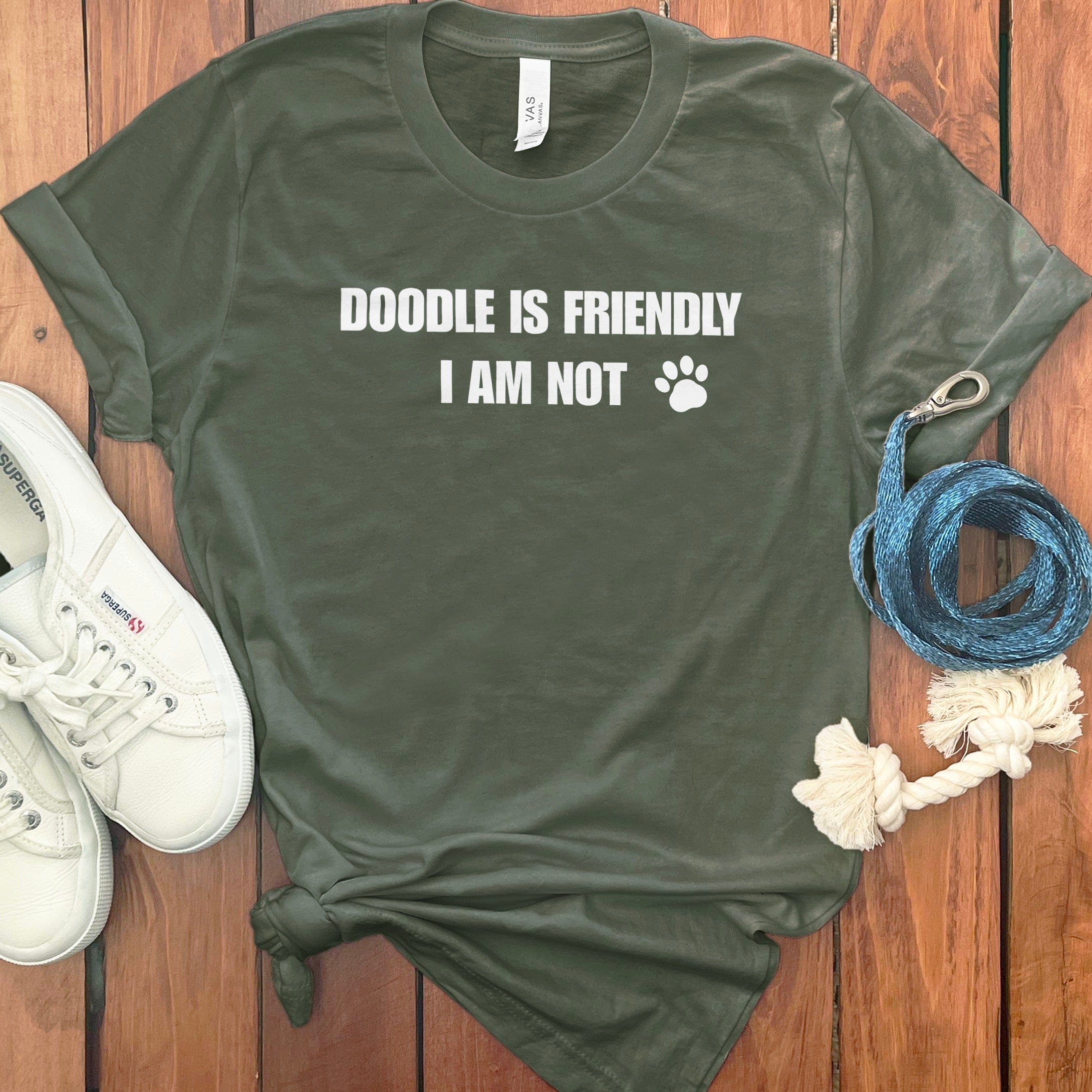 Doodle is Friendly T-Shirt in Military Green / S by Puppy Jo