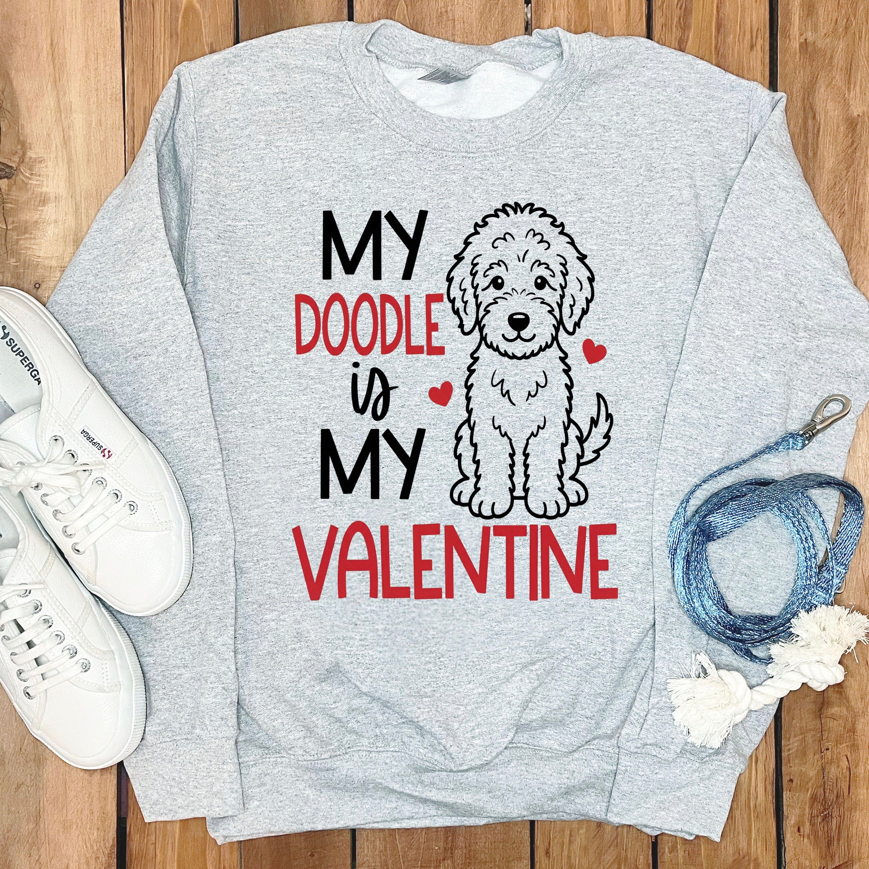 Doodle Is My Valentine Sweatshirt in Sport Grey / S by Puppy Jo