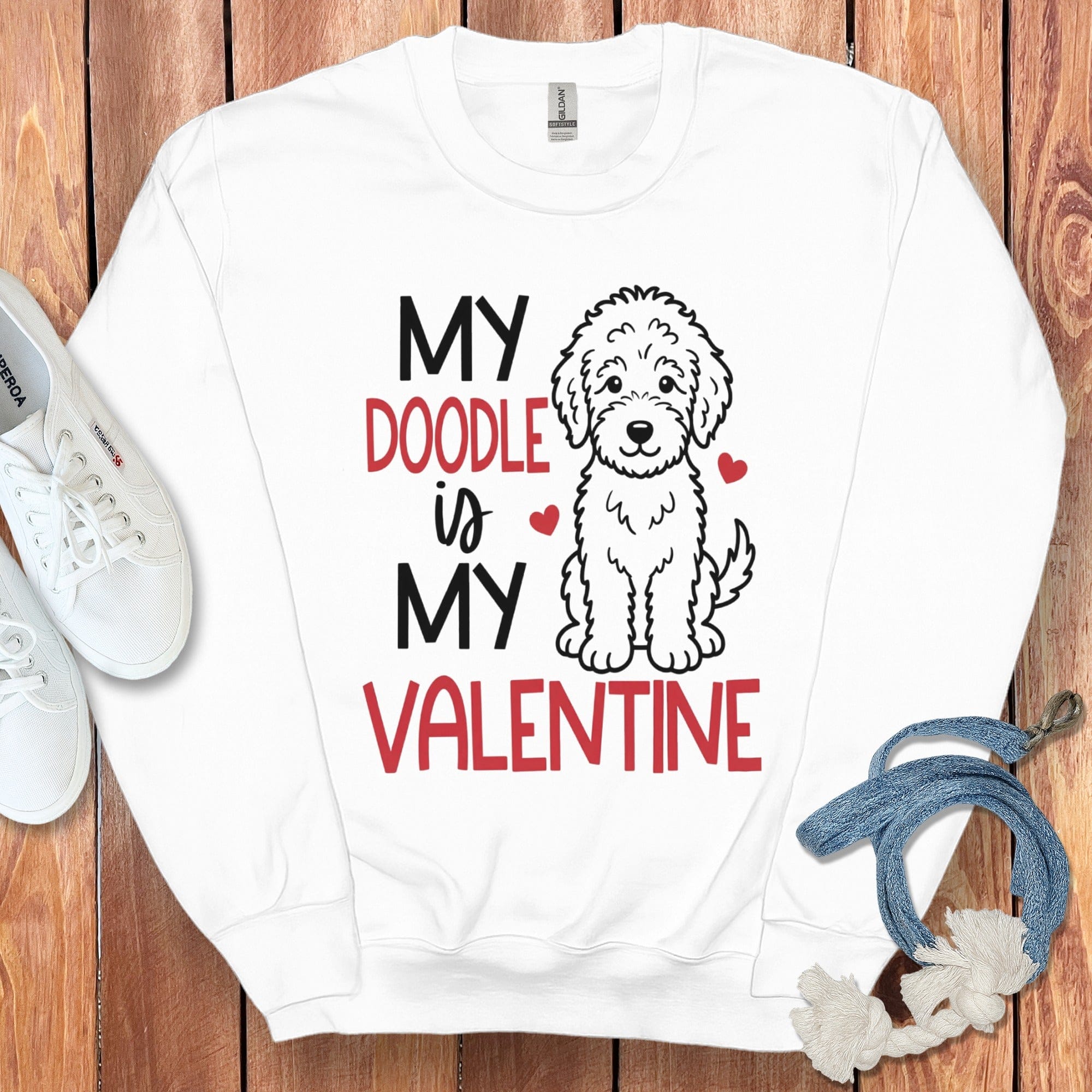 Doodle Is My Valentine Sweatshirt in White / S by Puppy Jo
