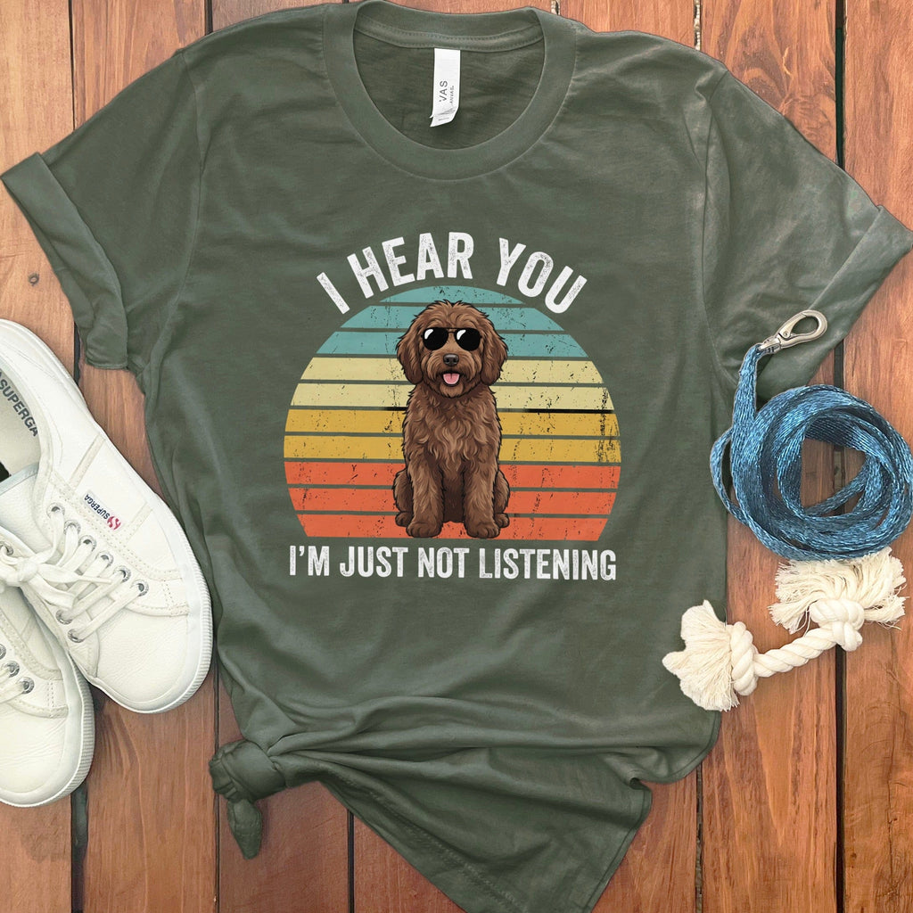 Doodle Just Not Listening T-Shirt in Military Green / S by Puppy Jo
